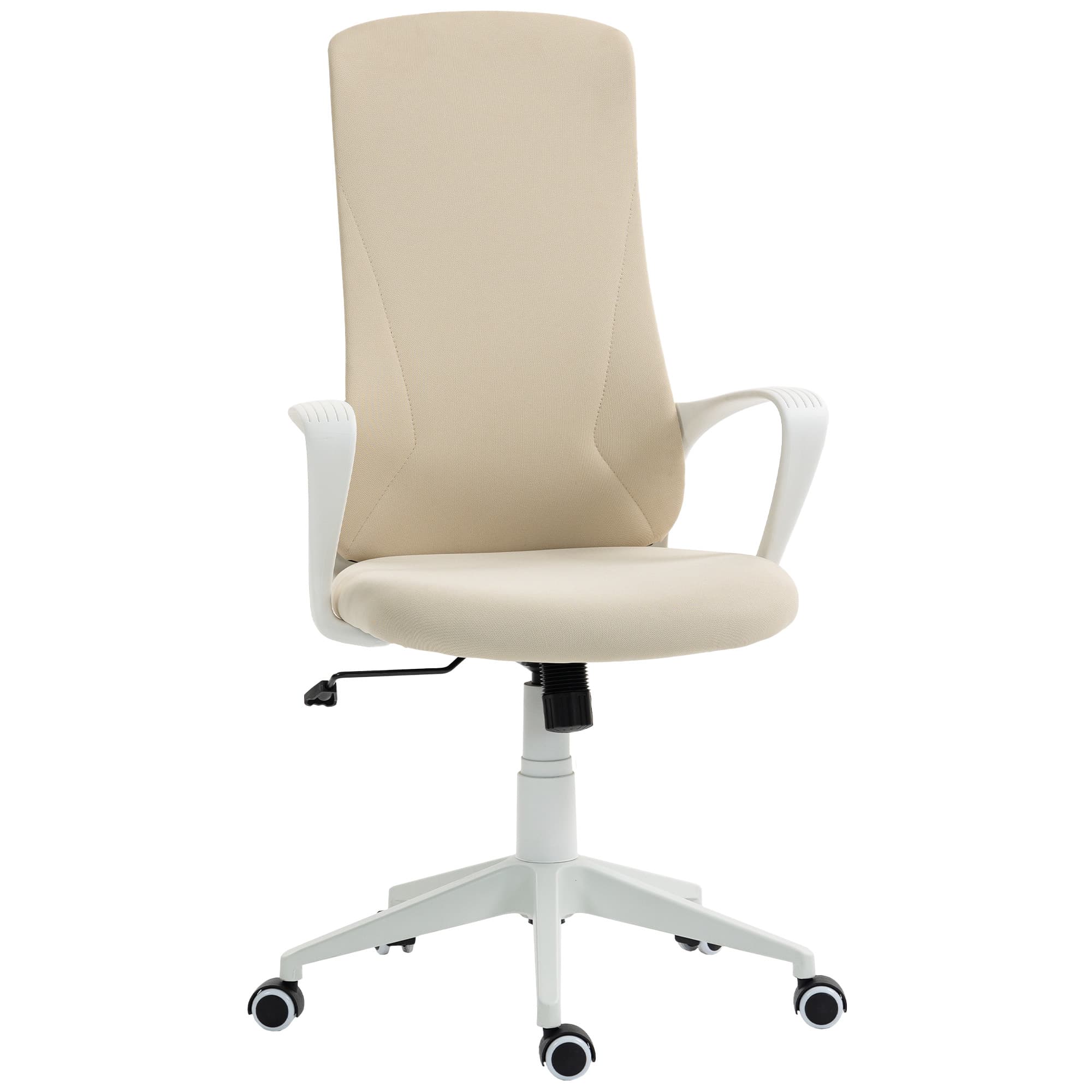 Vinsetto Chaise de bureau pivotante Hauteur réglable avec accoudoirs Fonction basculante Dossier haut 62x56x110-119,5cm Beige