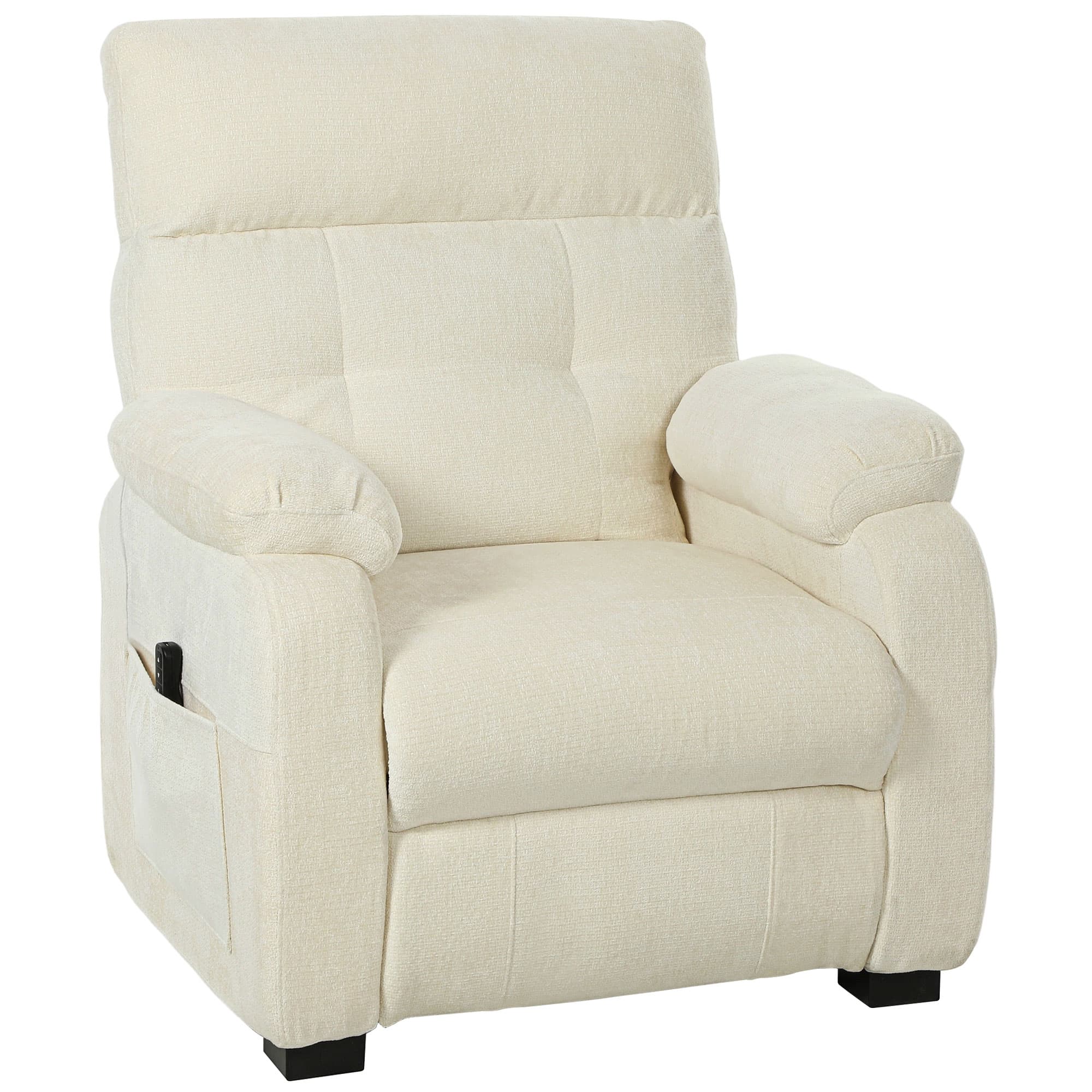 HOMCOM Fauteuil Inclinable 150° Effet Velours avec Repose-pieds, Télécommande et Poche Latérale, 96x90x105 cm, Blanc