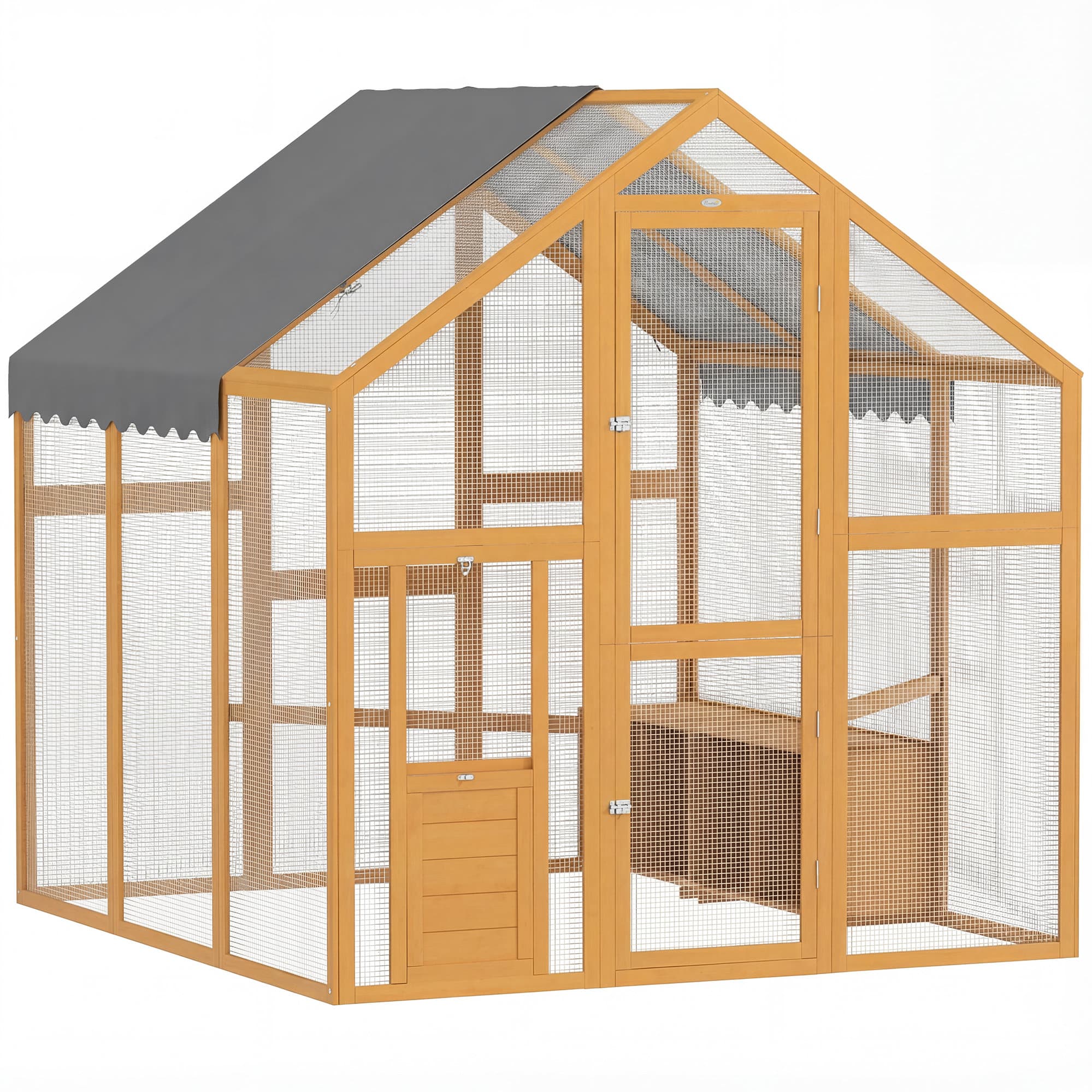 PawHut Poulailler 3,07 m2 enclos de plein air en bois avec toile imperméable, serrure de sécurité, pour 6-8 poules 1,7 x 1,8 x 1,8 m