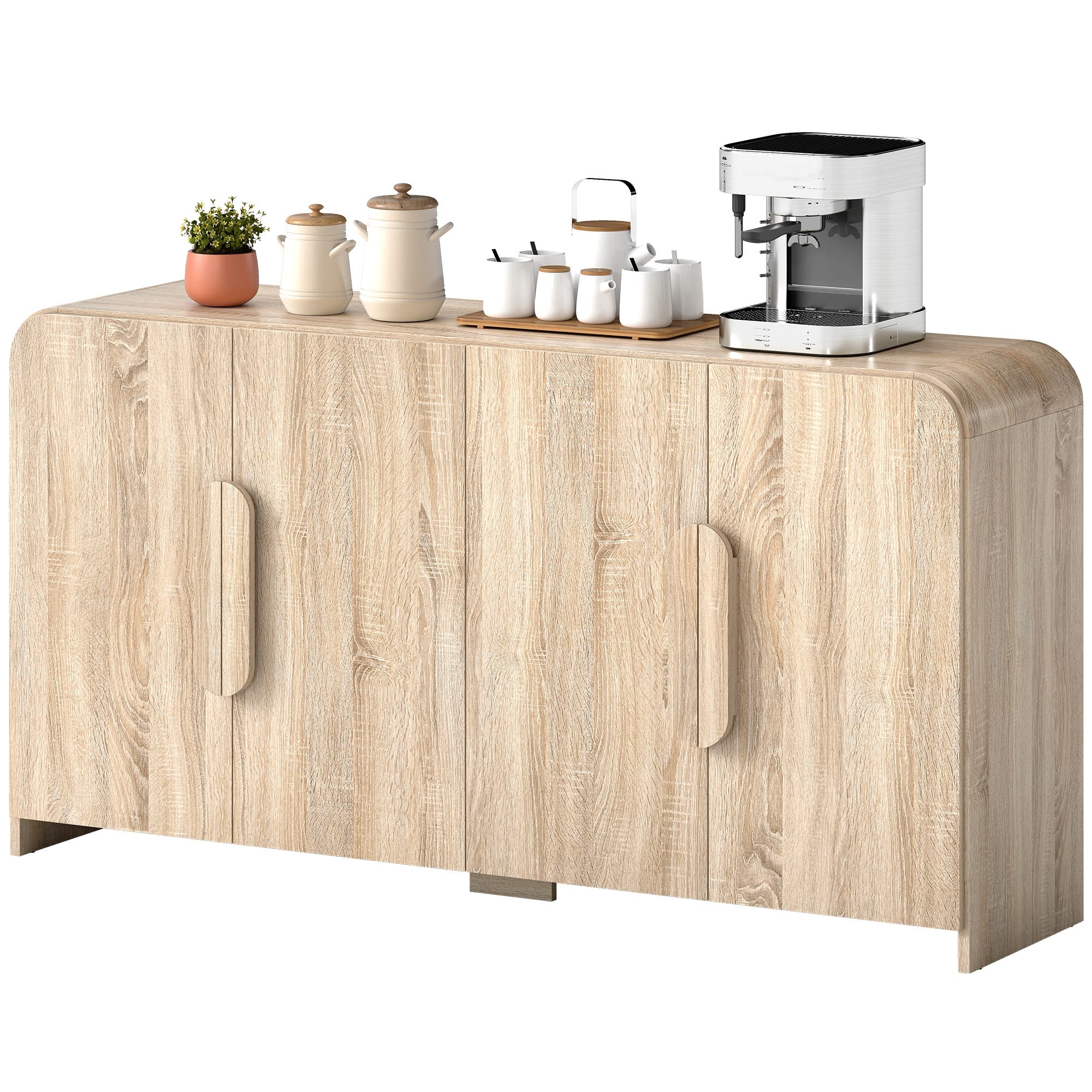 HOMCOM Buffet avec 2 placards, Portes soft-close et étagères réglables, 157 x 39 x 82 cm, Bois naturel
