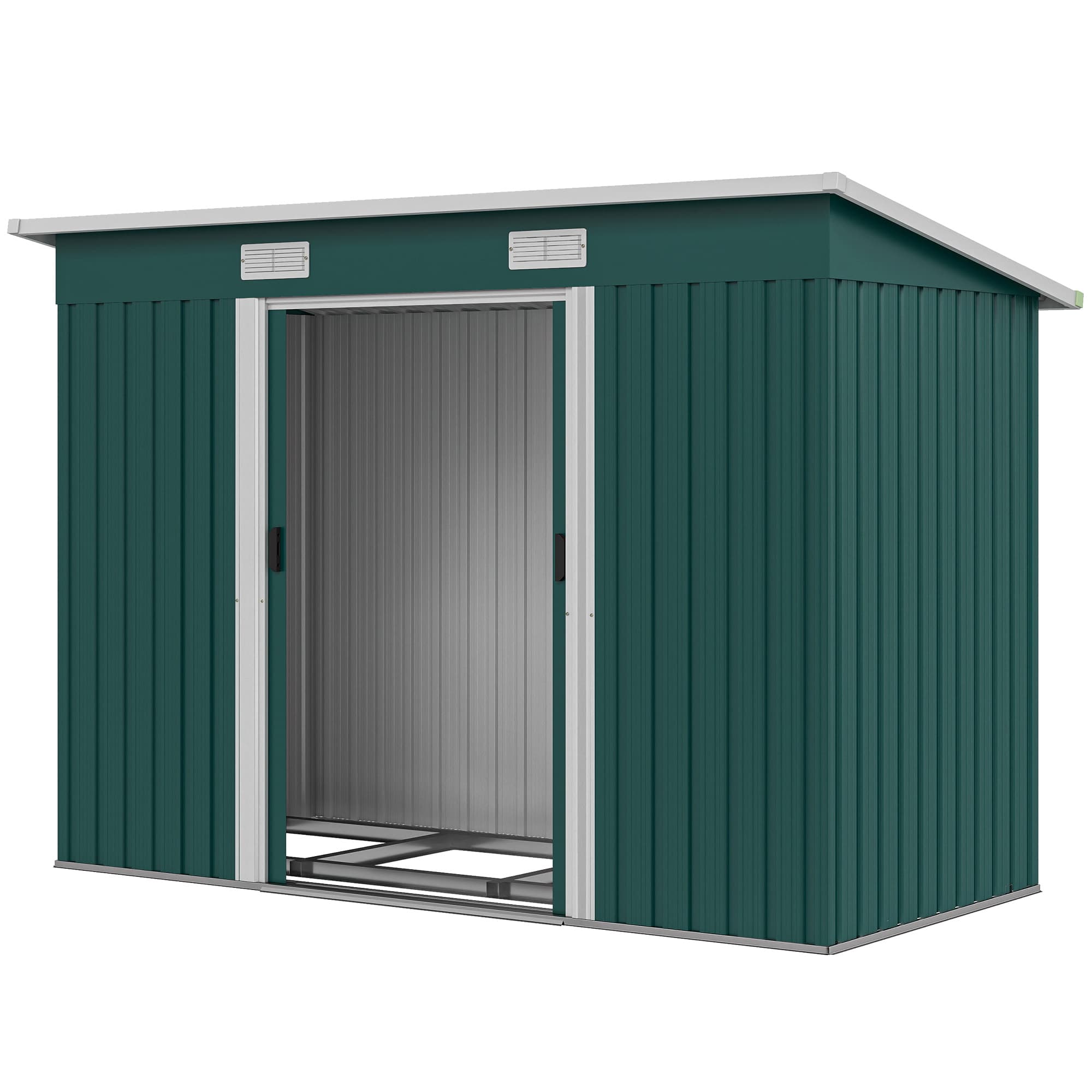 Outsunny Abri de jardin en acier 272 x 134 cm avec portes coulissantes doubles et 2 aérations, Vert