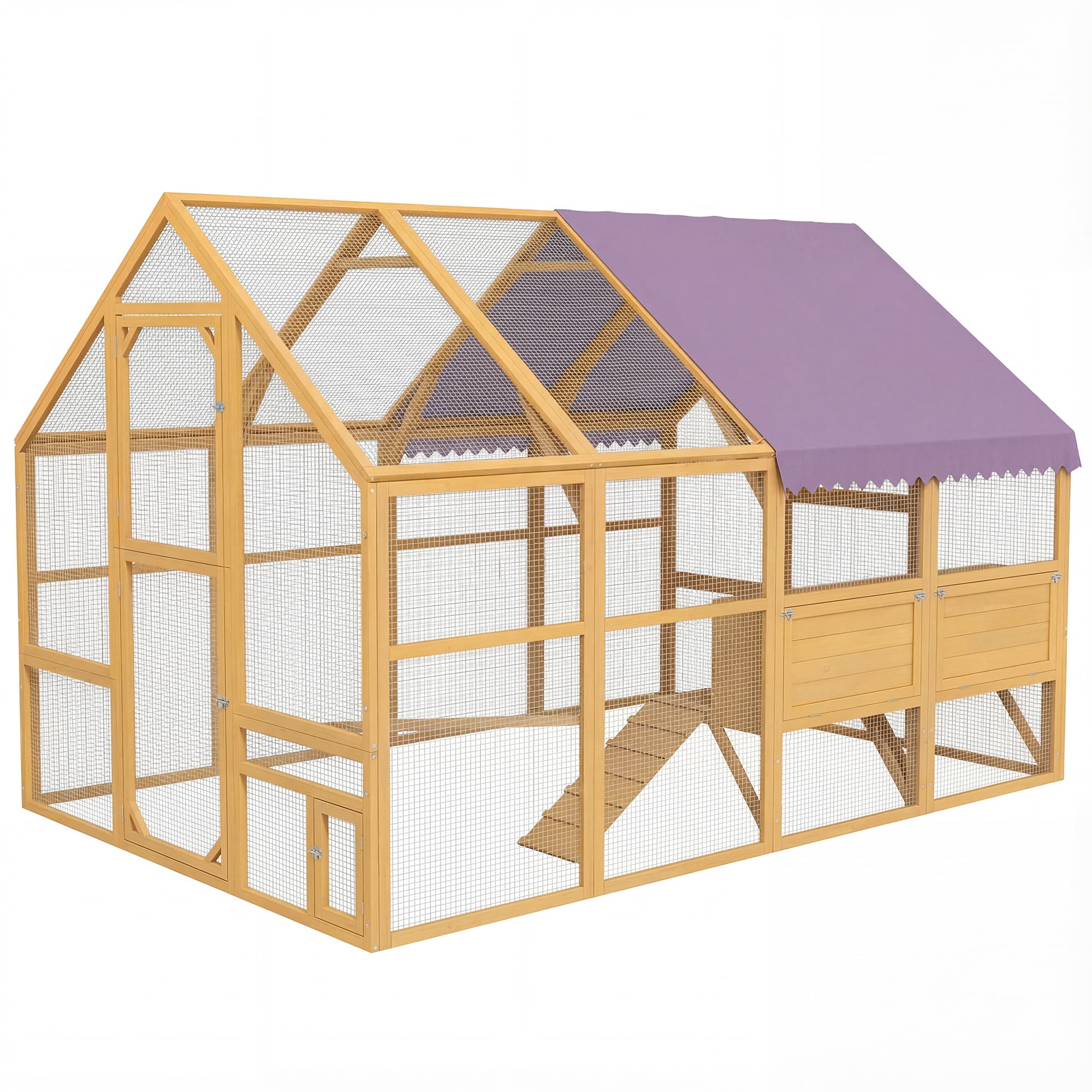PawHut Poulailler en bois avec enclos en liberté, serrure de sécurité, porte, 4 pondoirs, pour 8–12 poules, env. 2,8 x 1,8 x 1,9 m, Jaune