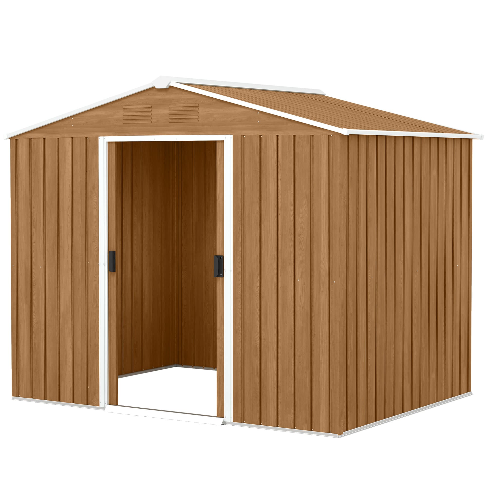 Outsunny Abri de jardin en tôle d'acier avec portes coulissantes, 236x174x190cm, Marron