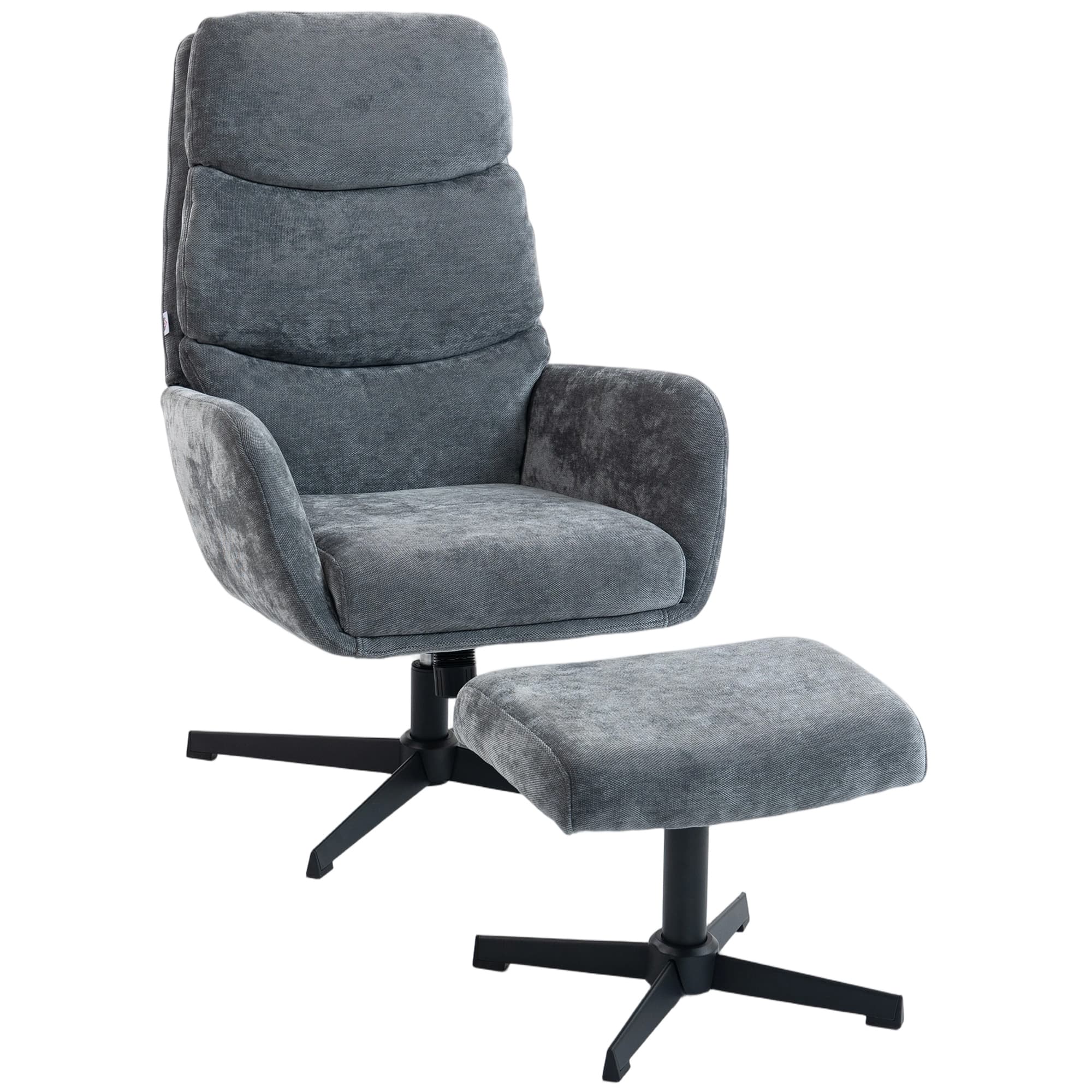 HOMCOM Fauteuil rembourré avec repose-pieds, fauteuil lounge à dossier haut, base métallique, pour salon, chambre, gris