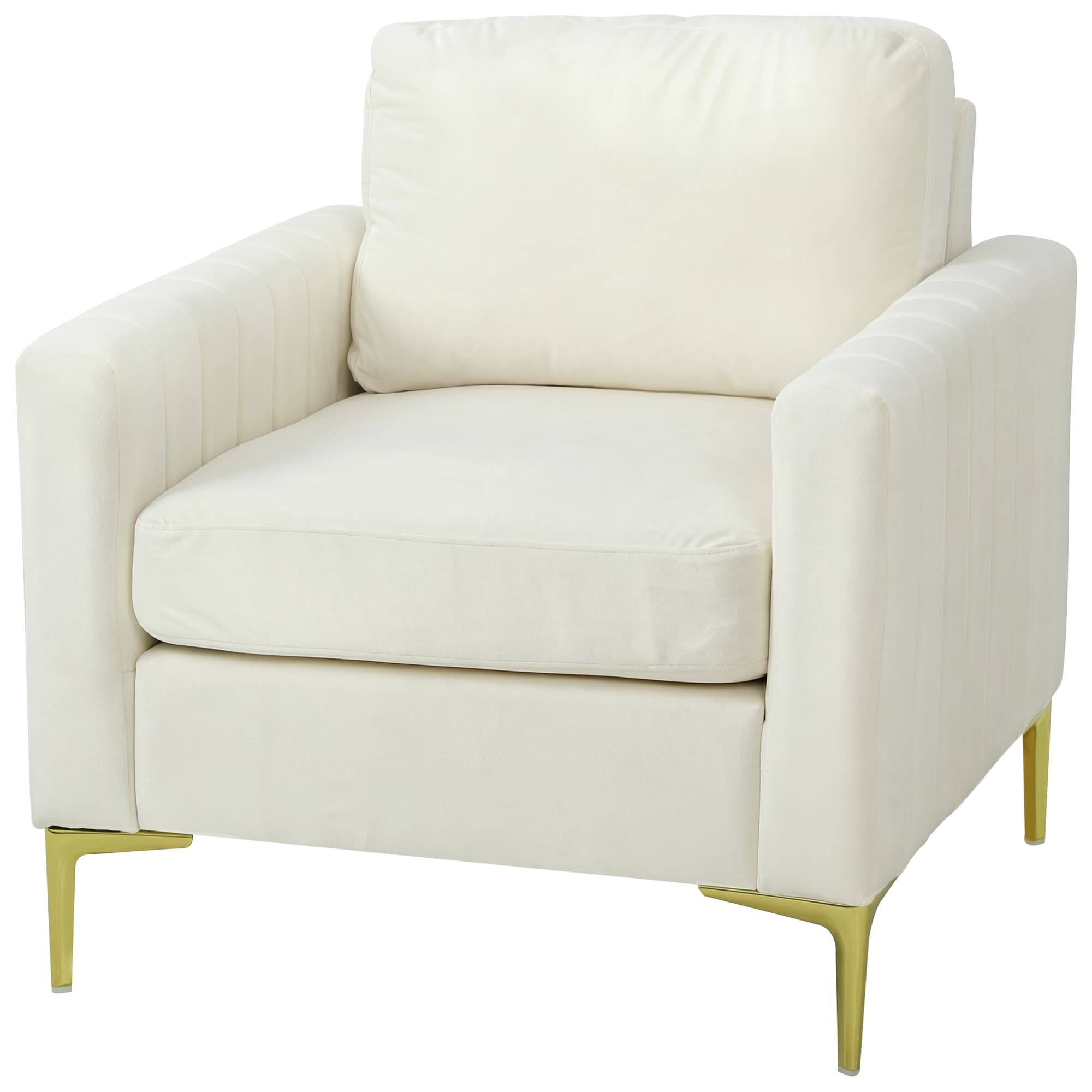 HOMCOM Fauteuil de salon tapissé en velours rembourré Assise large Accoudoirs Coussin 81x77x81 cm crème