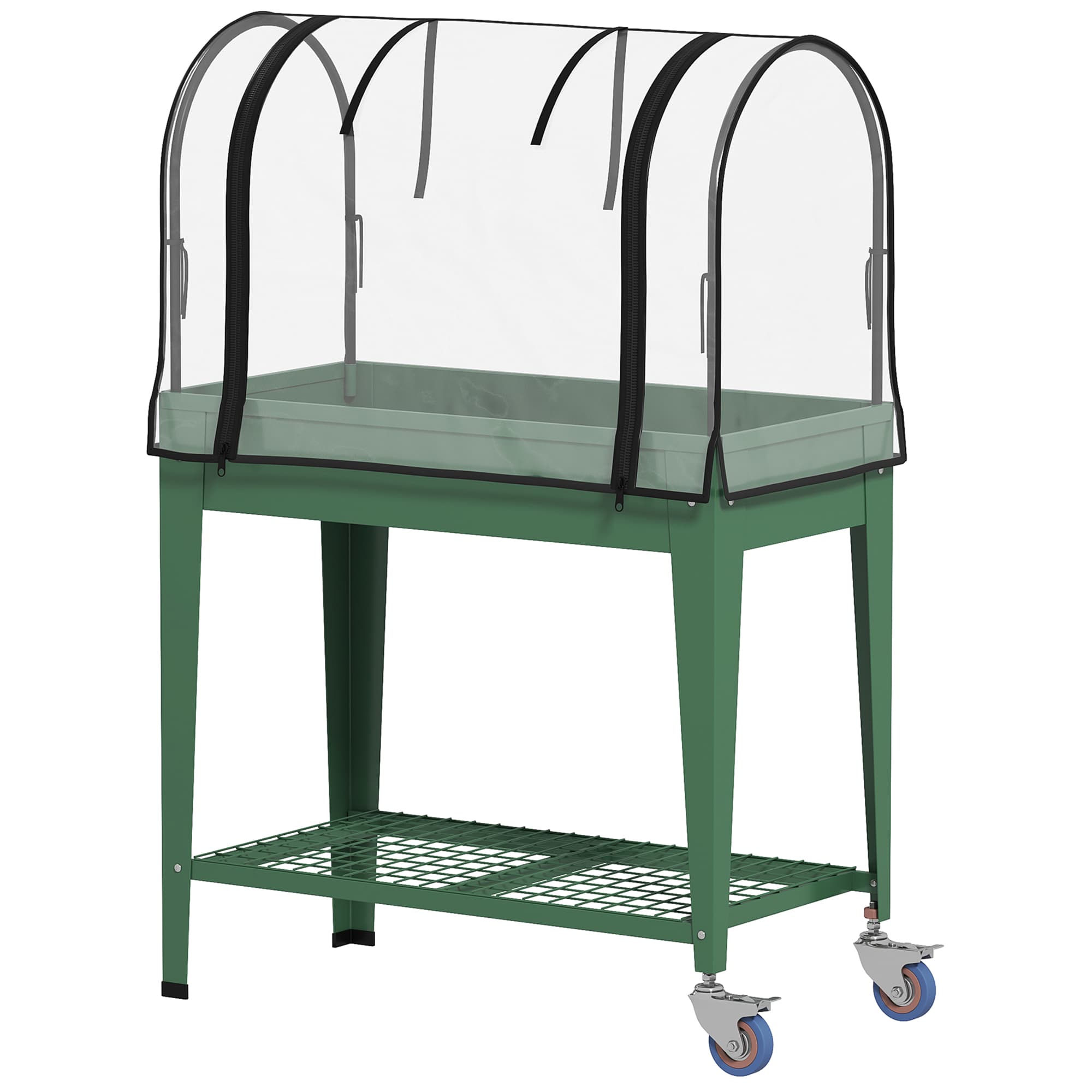 Outsunny Potager Urbain Surélevé avec Roulettes Housse de Serre et Étagère Inférieure pour Culture Plantes 80x40x120 cm Vert