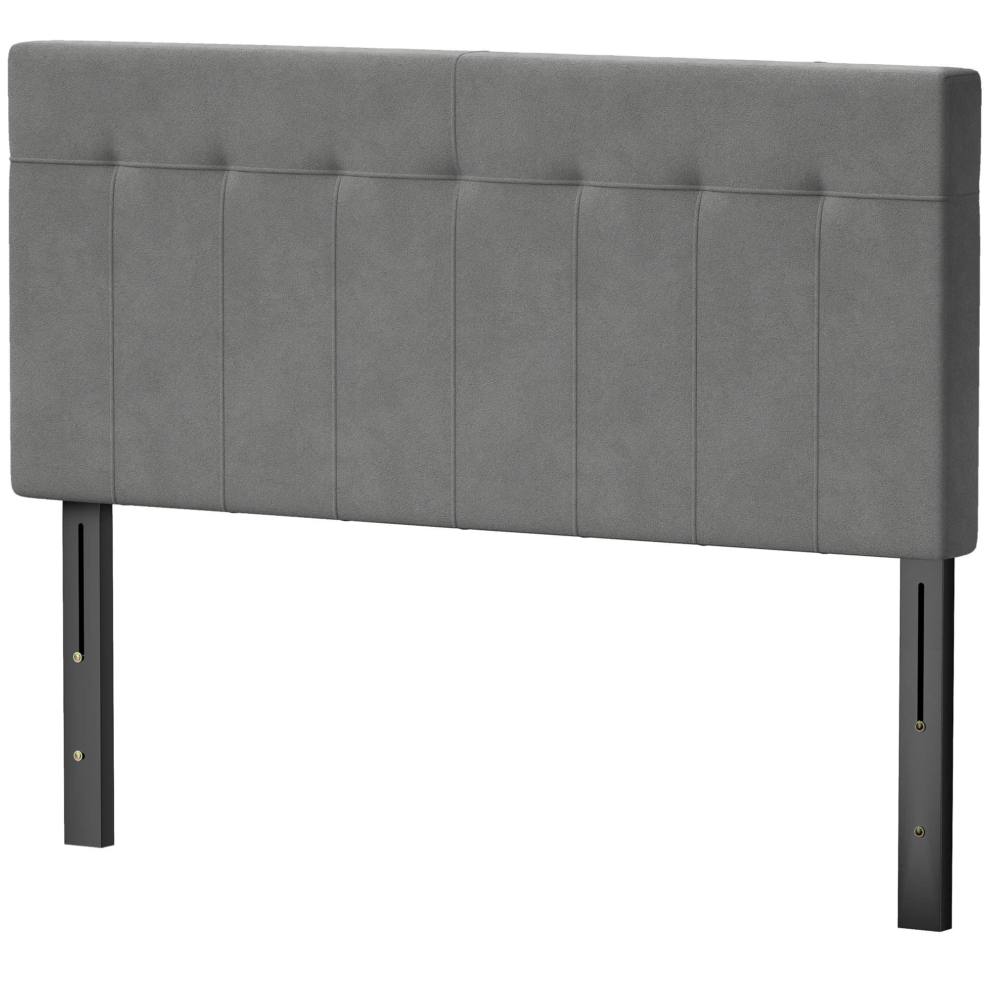 HOMCOM Tête de lit réglable en 3 positions avec pieds en métal aspect velours pour chambre 140x10x106/116/126 cm Gris