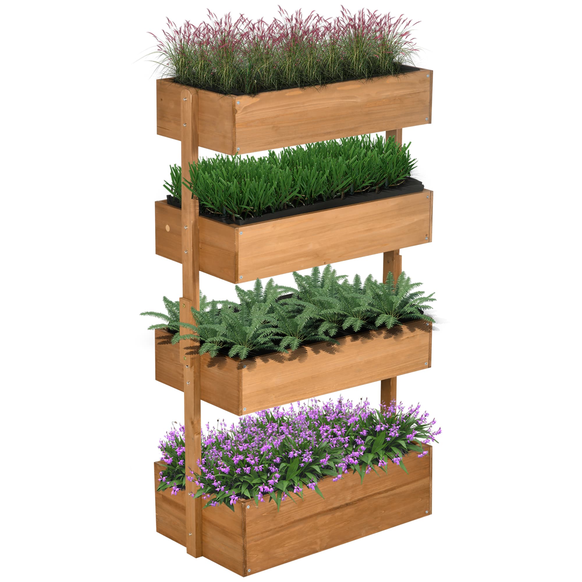 Outsunny Jardinière en bois 4 niveaux Jardinière surélevée extérieure avec trous de drainage 80x45x142 cm Orange