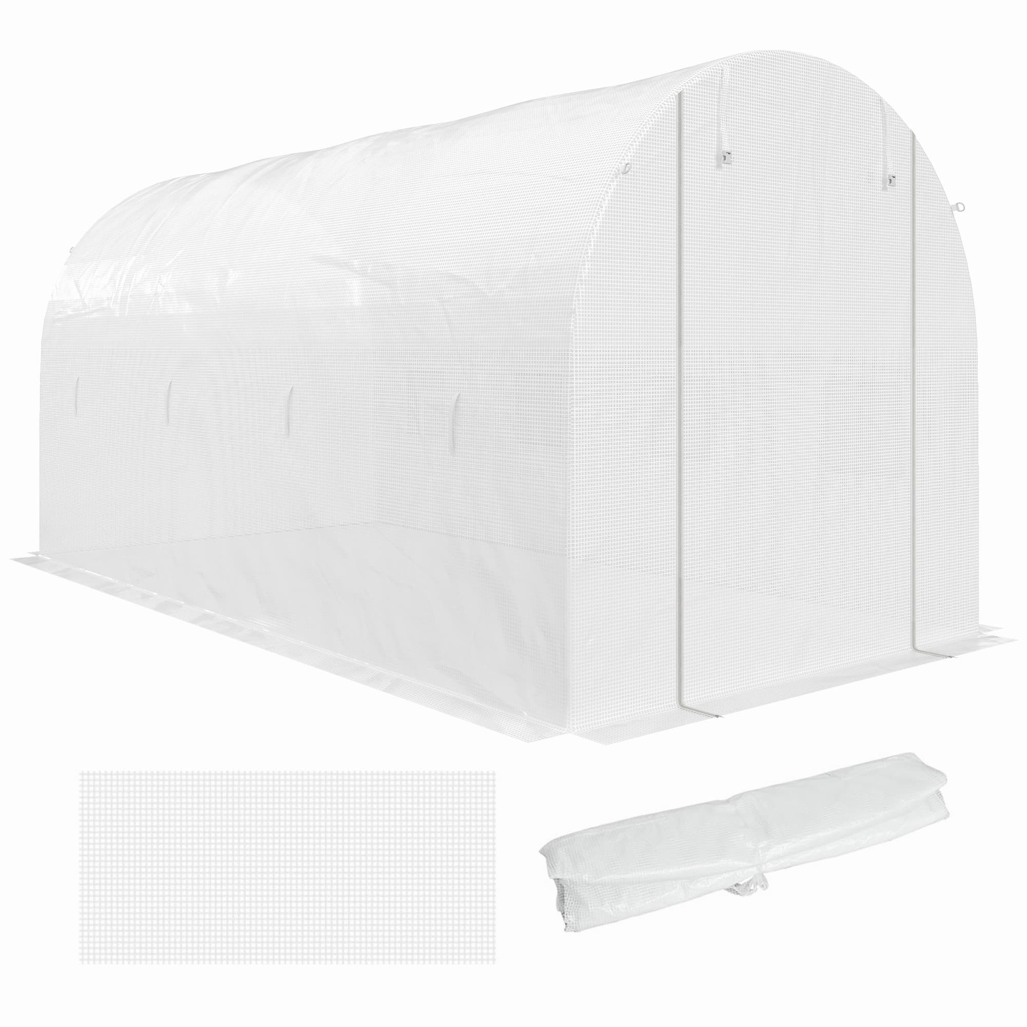 Outsunny Bâche de serre 4 x 2 m, bâche de jardin étanche avec porte, 8 fenêtres, protection UV, polyéthylène résistant à la déchirure Blanc