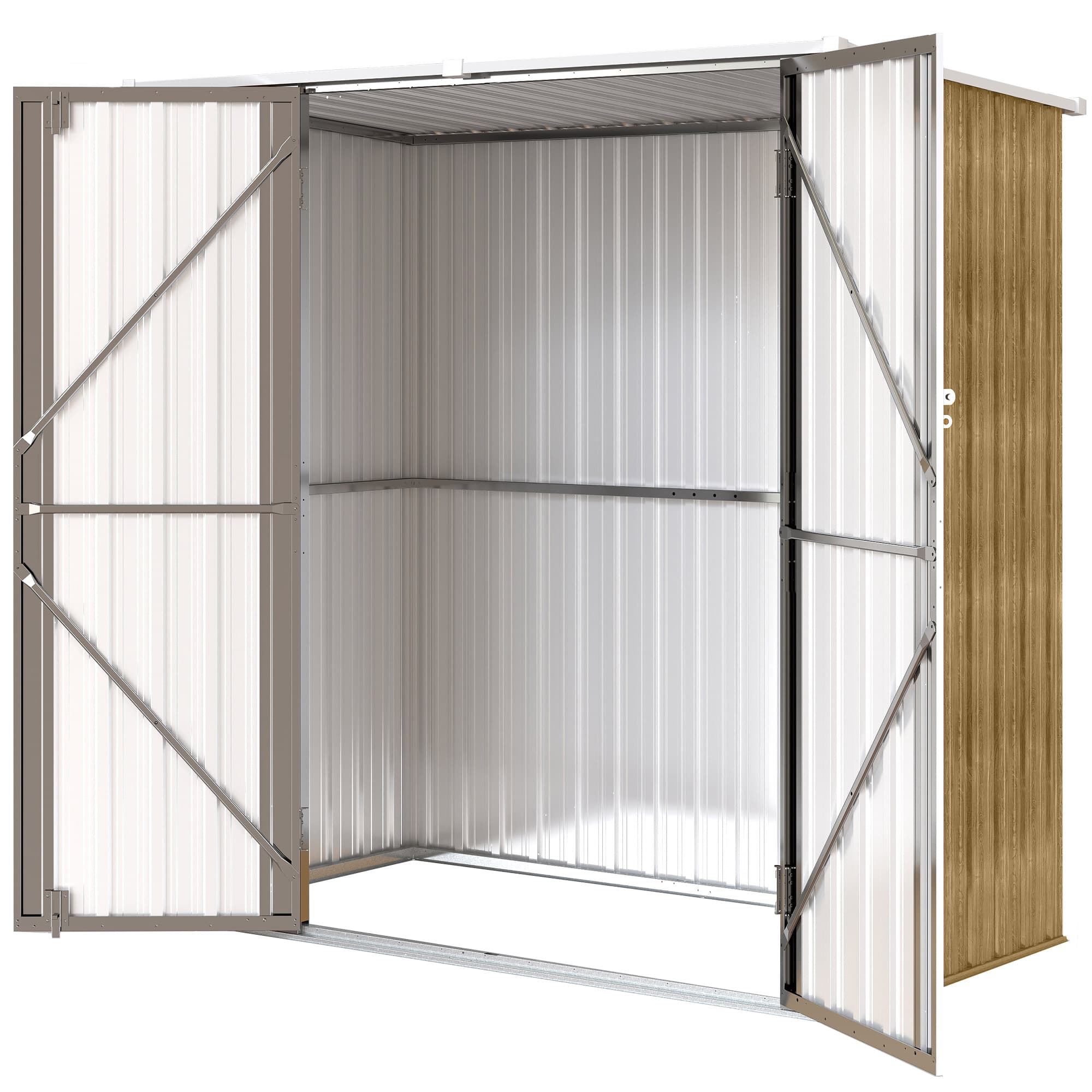 Outsunny Abri de jardin extérieur métallique 1,37 m2 163x89x163 cm avec toit incliné, portes à loquet et gants Marron