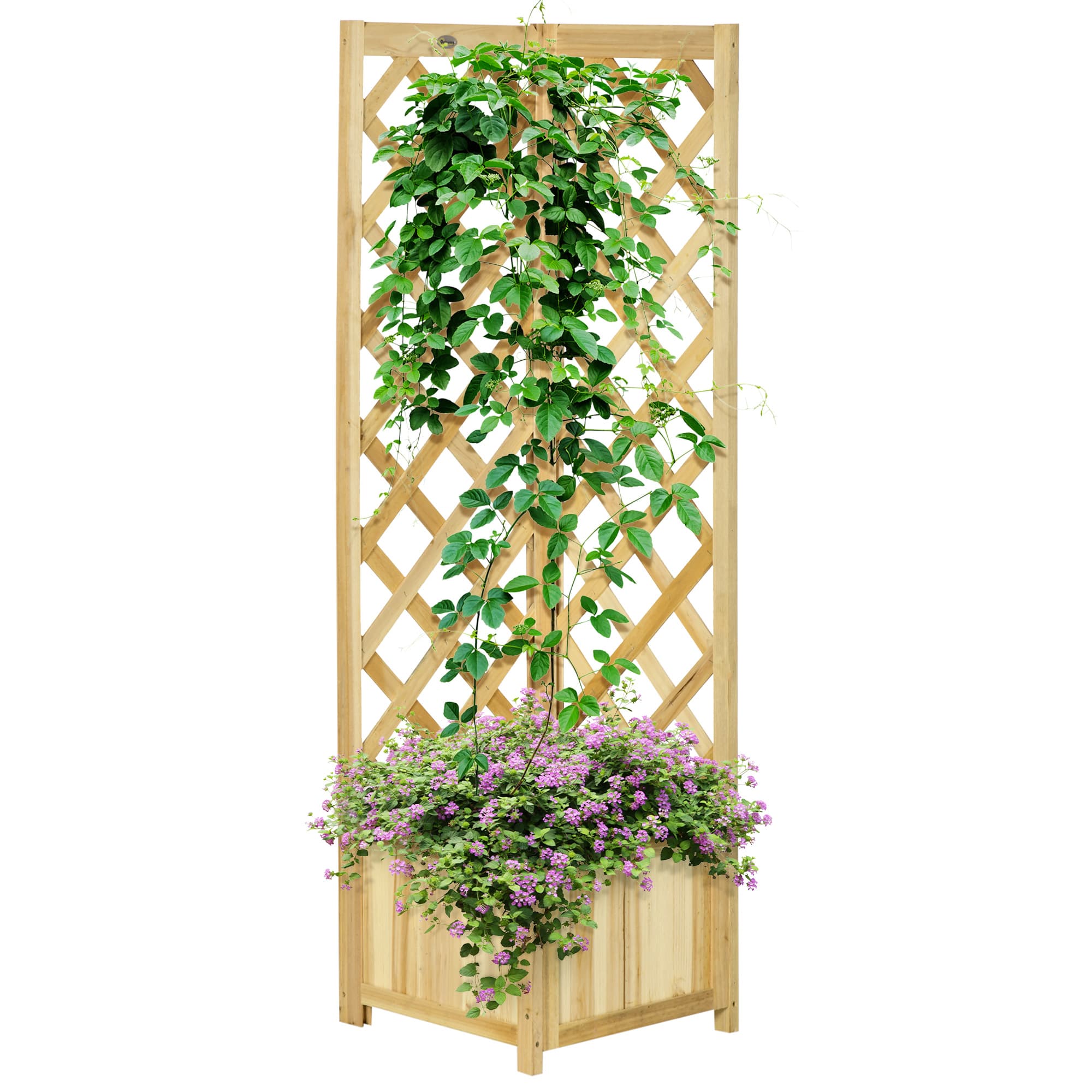 Outsunny Jardinière en bois avec treillage Pot d'extérieur pour coin pour plantes grimpantes 40x40x145 cm Naturel