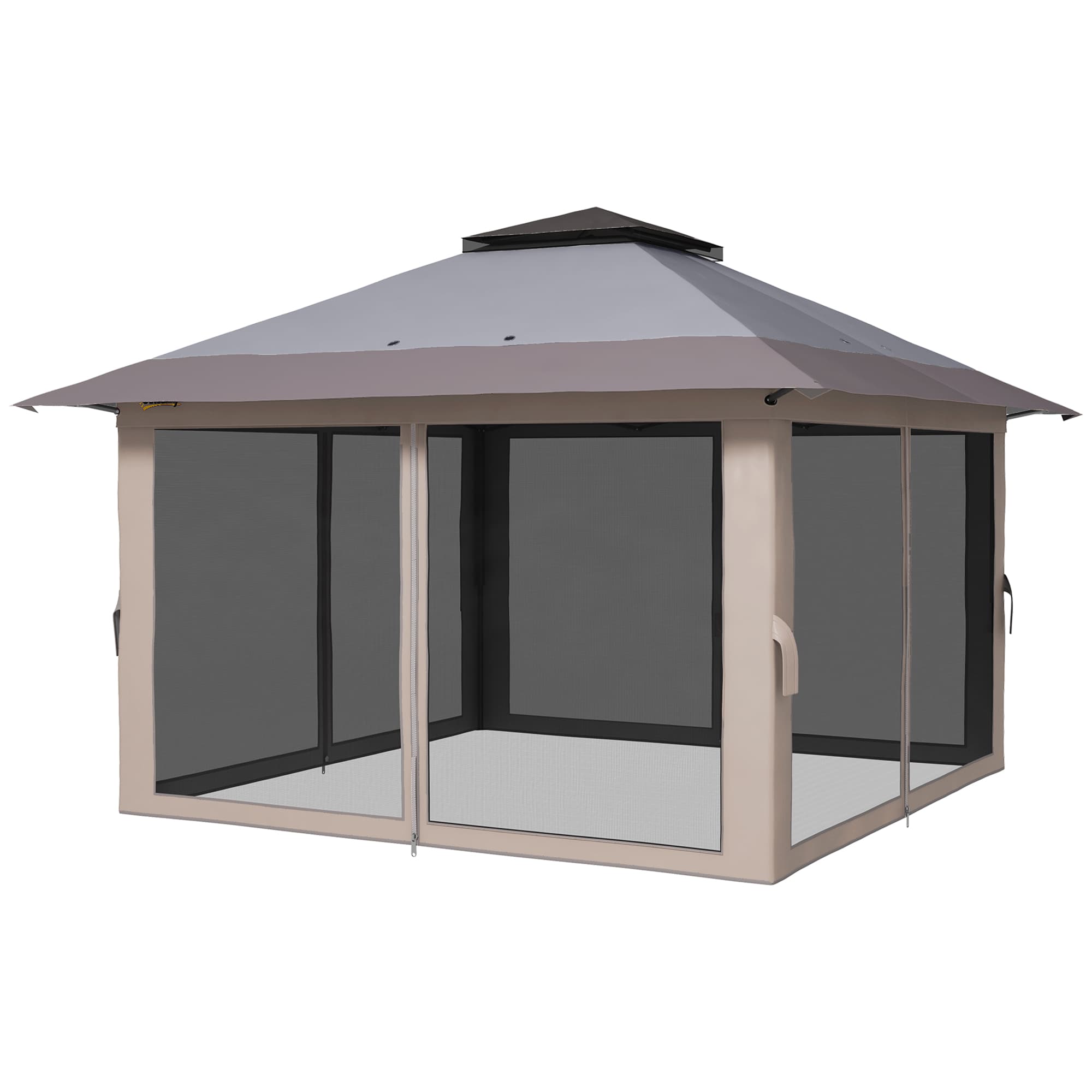 Outsunny Tonnelle Pliante Pop-up à Hauteur Réglable Protection UV50+ Double Toit et Moustiquaires 4x4x2,8 m Gris clair