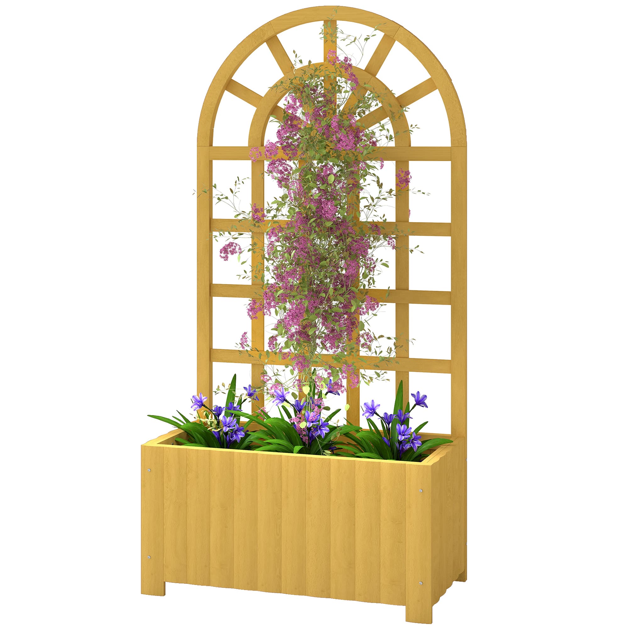 Outsunny Jardinière à treillis en bois avec drainage pour cultures de légumes, fleurs et herbes 60x30x120 cm naturel