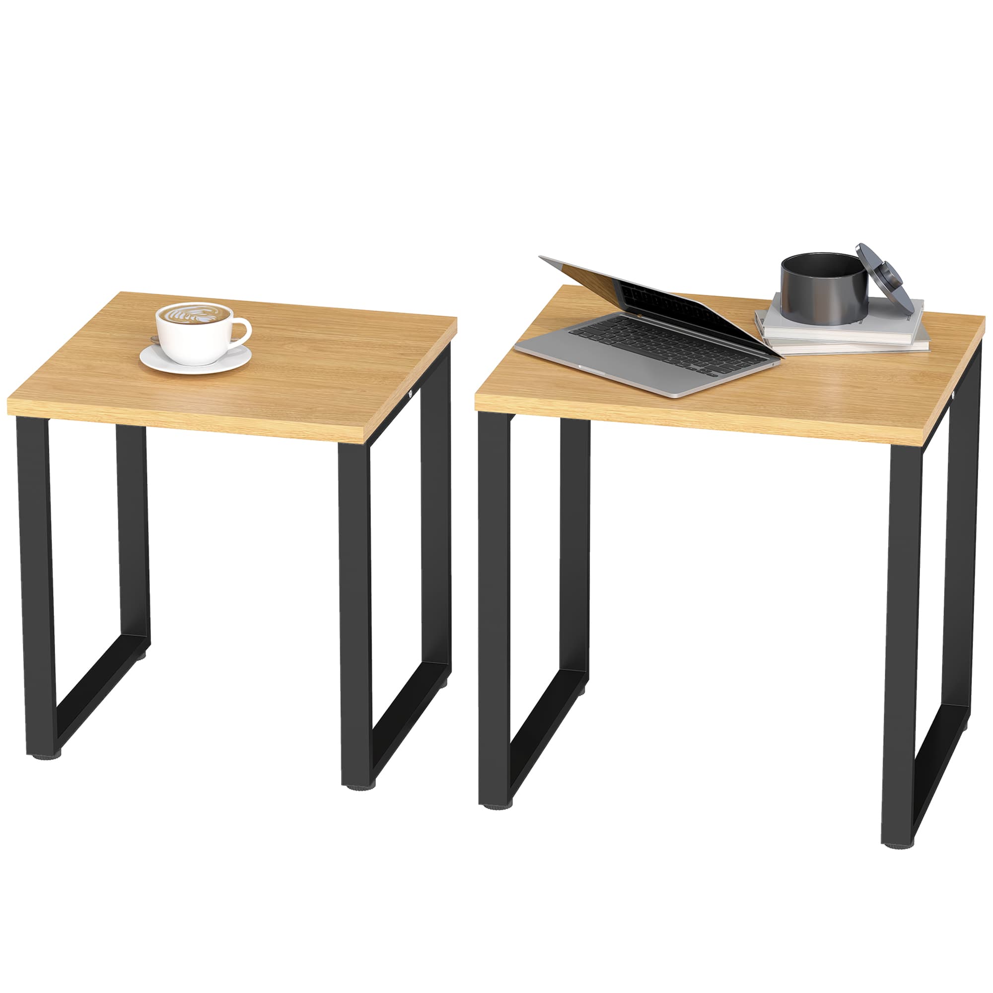 HOMCOM Set de 2 tables basses Table de salon avec cadre métallique pour salon Bois naturel