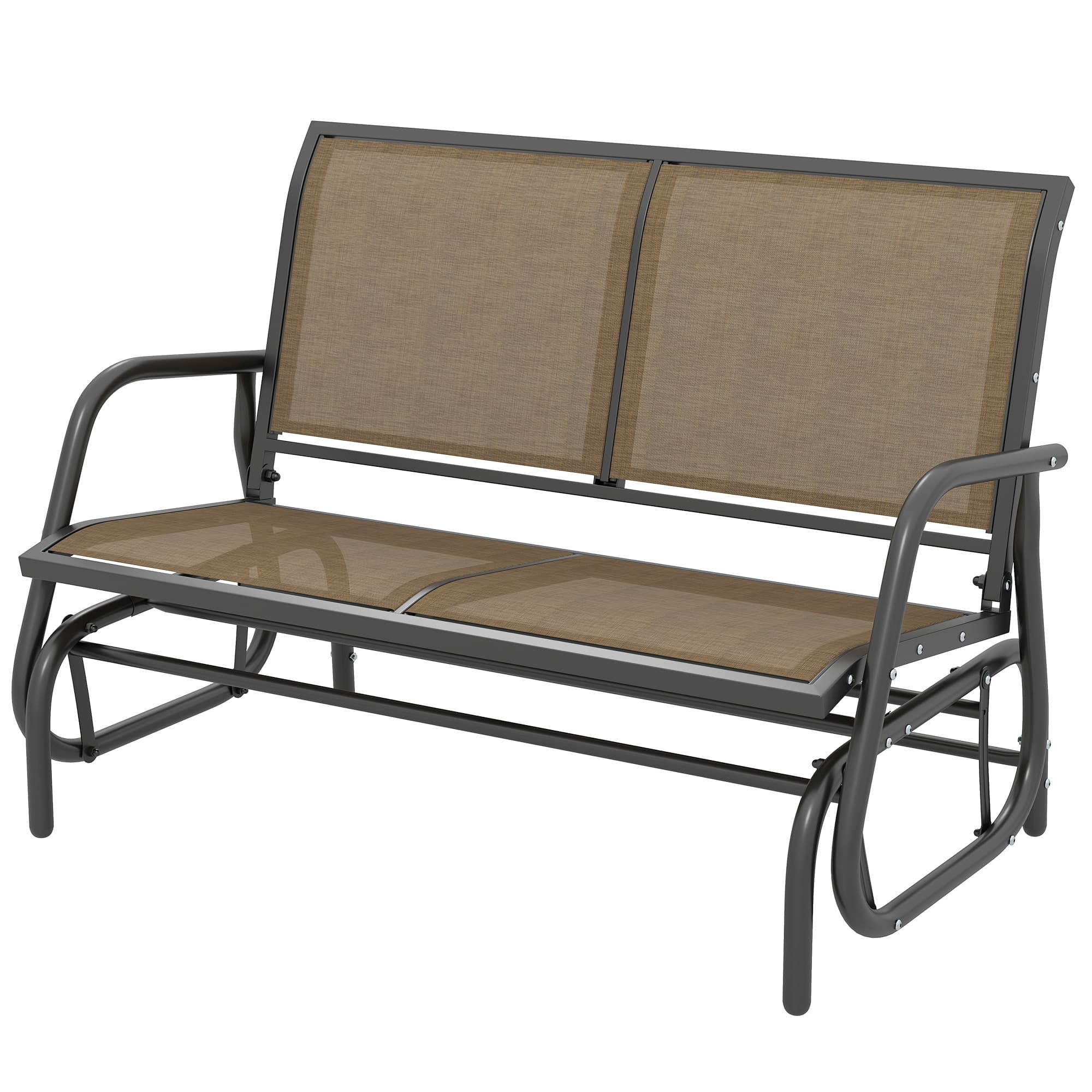 Outsunny Banc à bascule 2 places de jardin en métal et tissu en maille, 120x70x85 cm, Marron clair