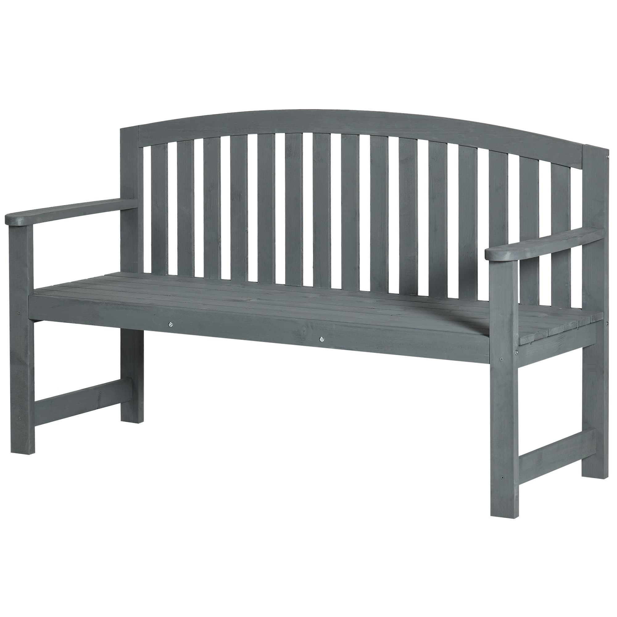 Outsunny Banc de jardin 2 places en bois, assise résistante aux intempéries, mobilier de jardin avec dossier, 240 kg supporté 143 x 51 x 85 cm, Gris