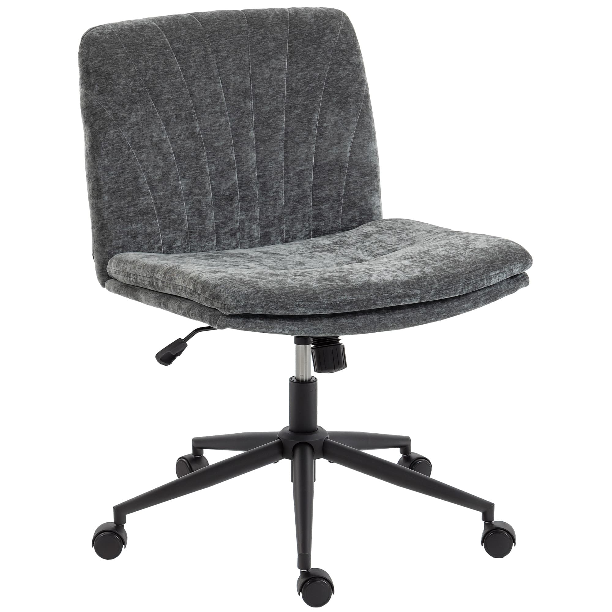 HOMCOM Chaise de bureau à assise large sans accoudoirs roulettes hauteur réglable pivotante fonction basculante gris