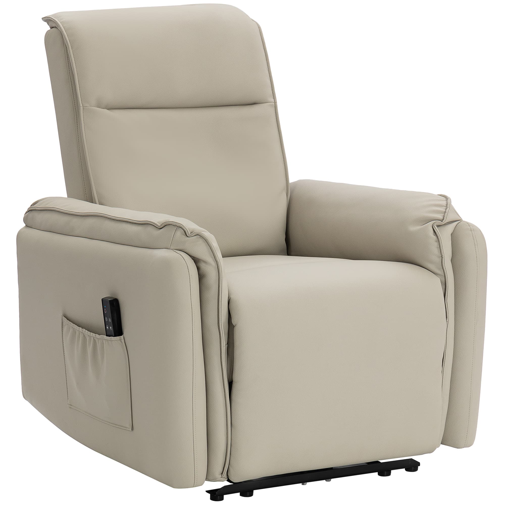 HOMCOM Fauteuil de massage électrique, revêtement en simili cuir, repose-pieds, poche latérale, Beige