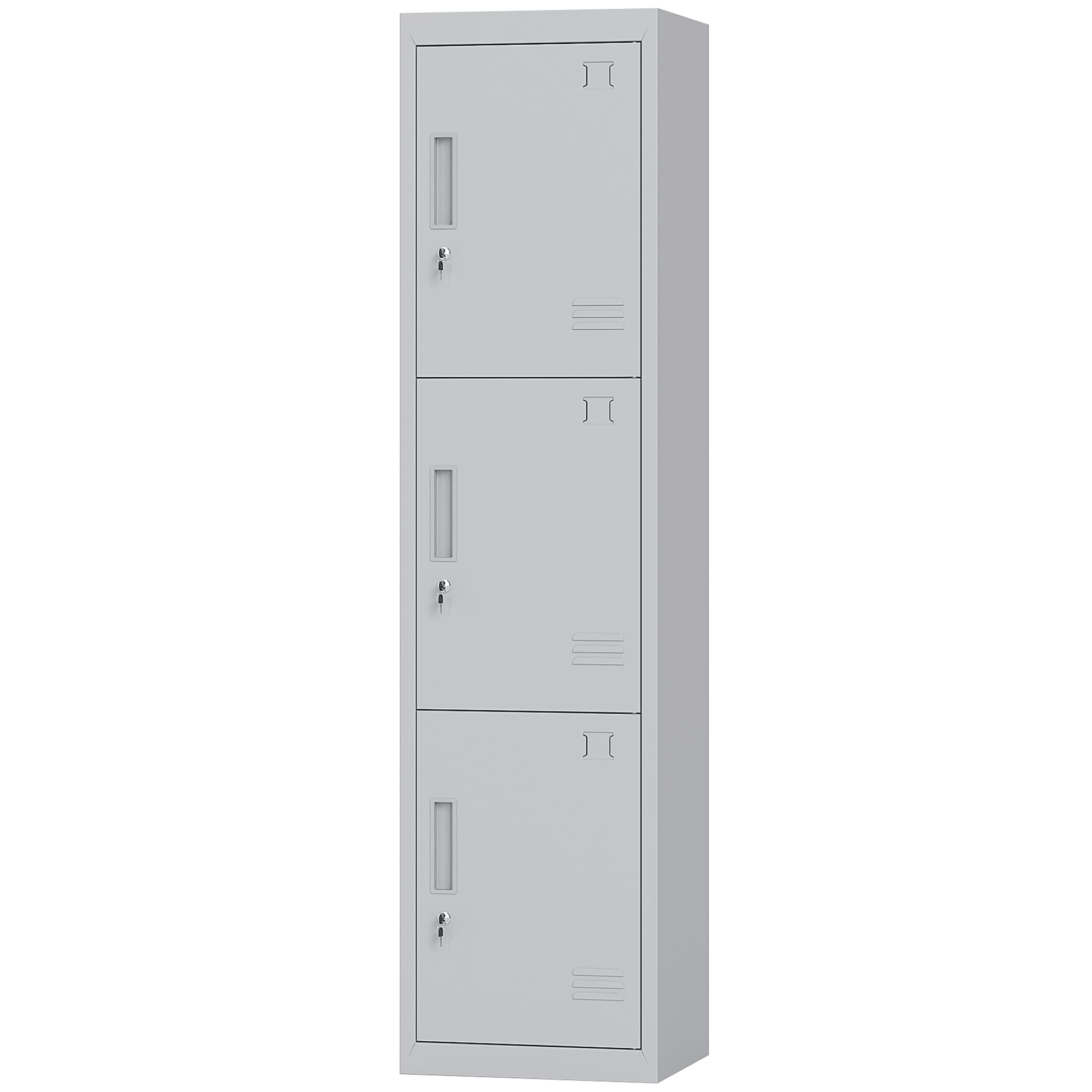 HOMCOM Armoire de bureau en acier à 3 portes indépendantes avec serrure et 2 clés, 45x38x180 cm, Gris Chiaro