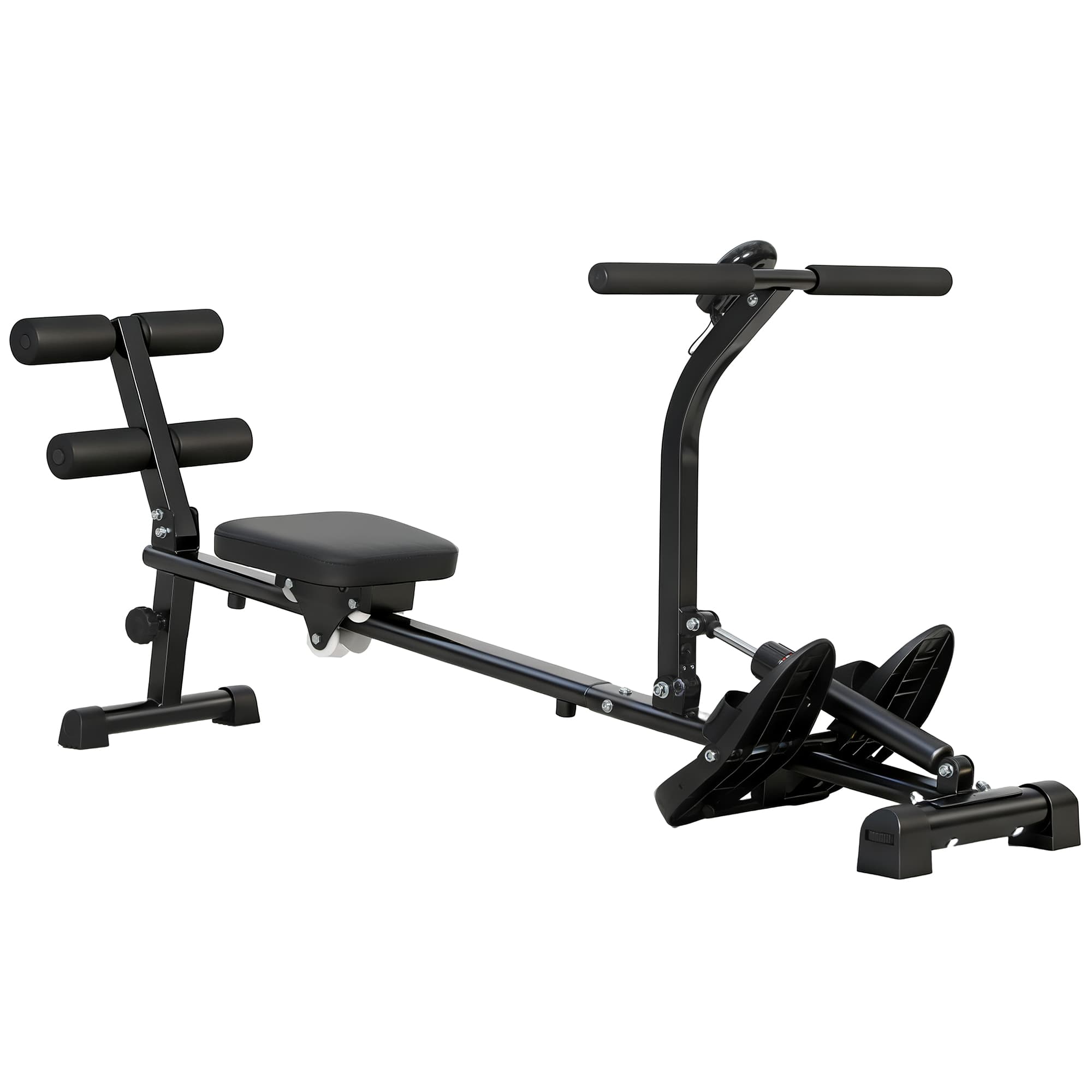 SPORTNOW Machine à ramer, rameur pour sit-ups, réglable en 12 niveaux, appareil cardio 2-en-1, écran LCD, acier, plastique, noir