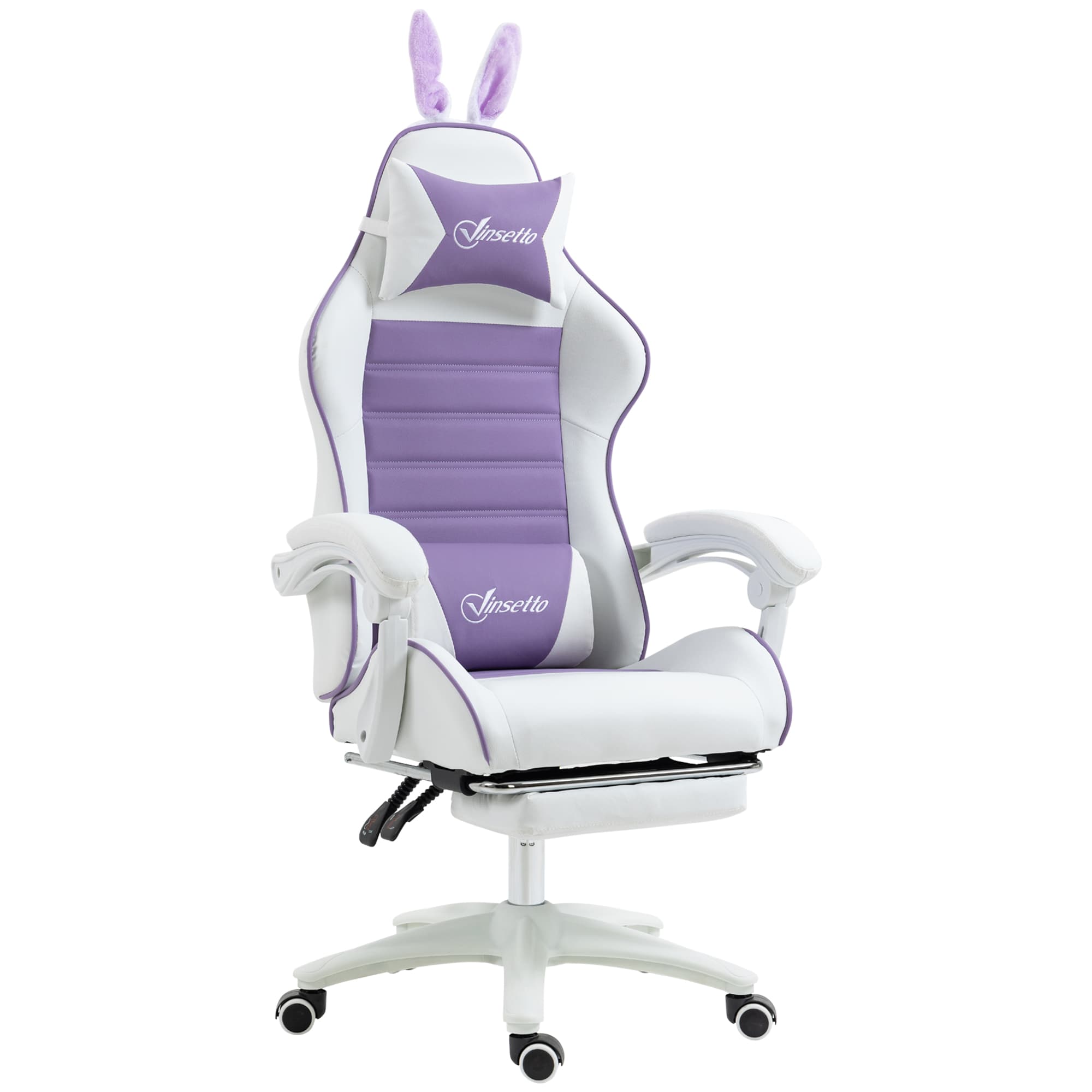 Vinsetto Chaise Gaming en Cuir Synthétique Inclinable 135° Appuie-tête Support Lombaire et Repose-pieds 65x63x136-142 cm Violet