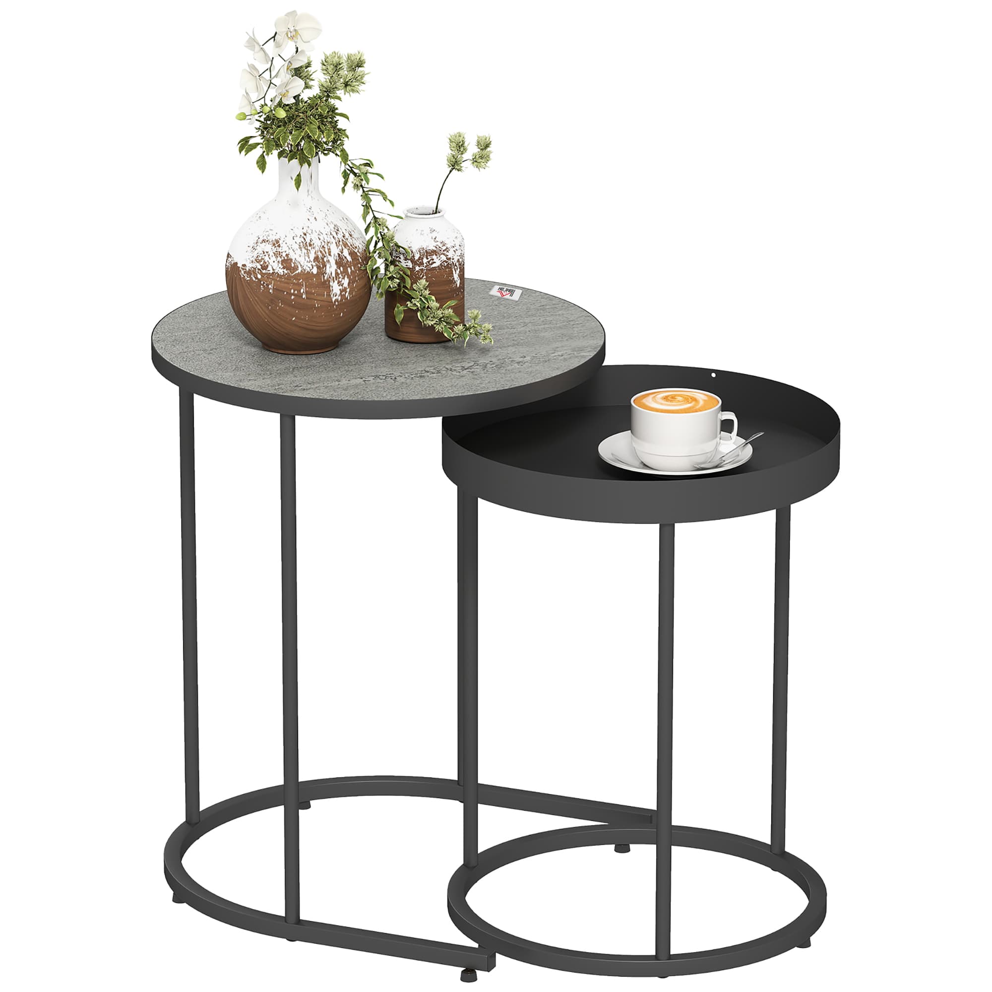 HOMCOM Lot de 2 tables de salon emboîtables, design plateau, métal, gris