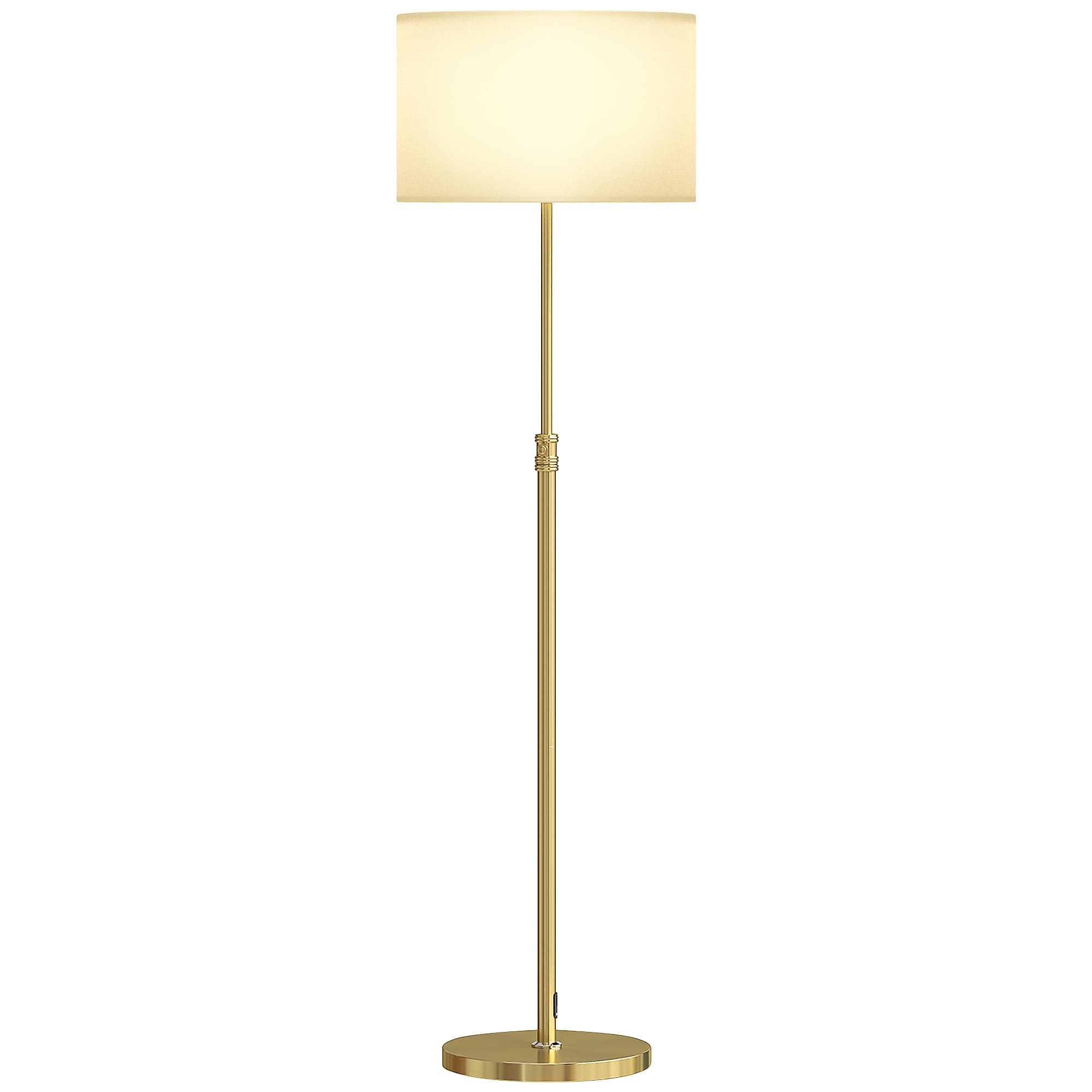 HOMCOM Lampadaire avec télécommande, réglable en hauteur, abat-jour en tissu, pied métal, luminosité ajustable, interrupteur au pied, couleur or