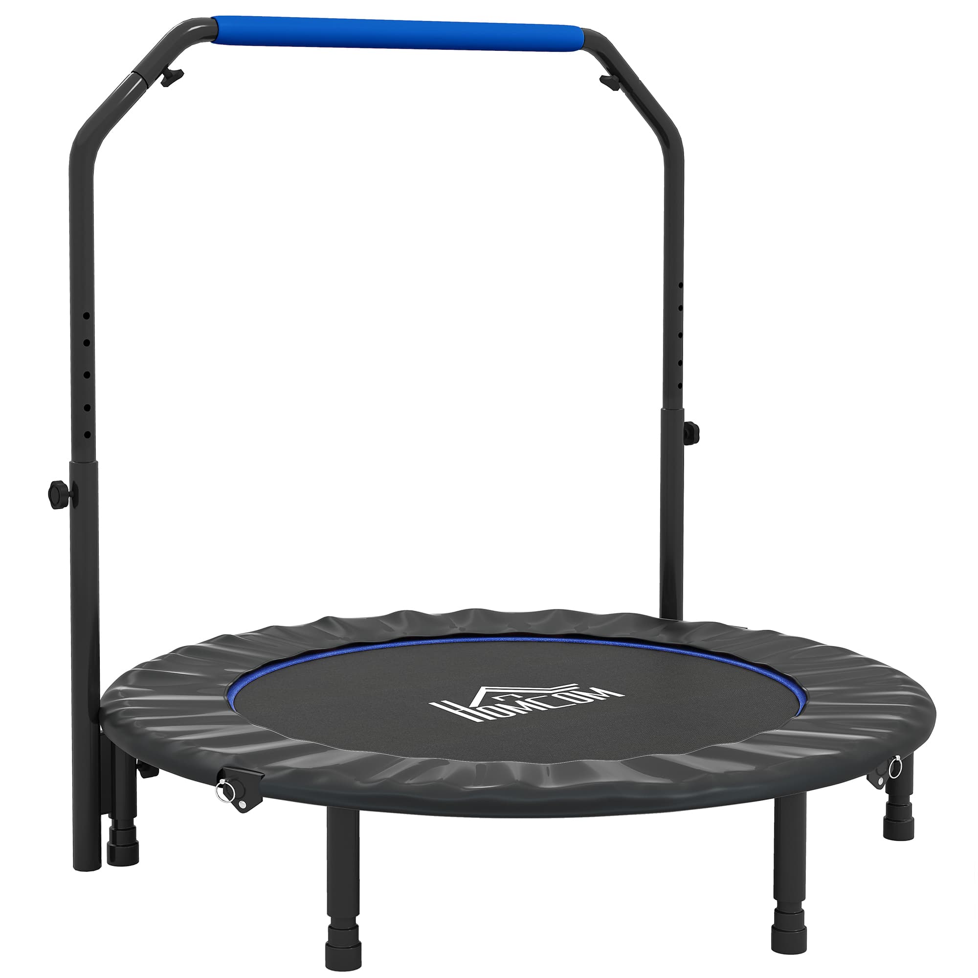 HOMCOM Trampoline de fitness pour adultes Ø122 cm, trampoline pliable avec poignée réglable 4 niveaux noir et bleu