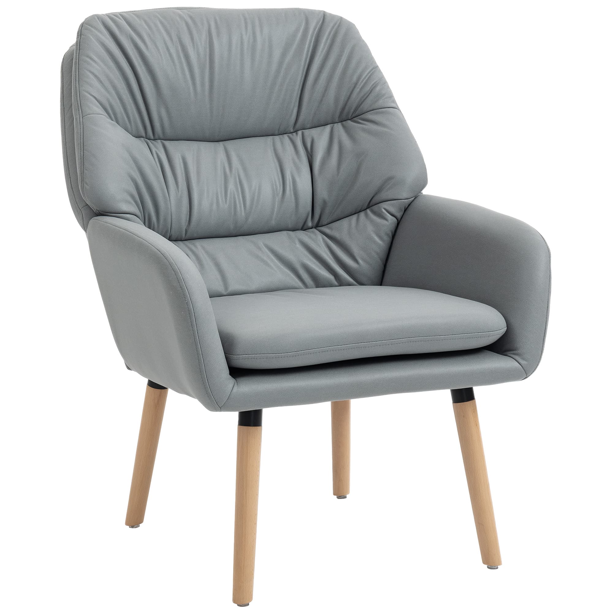 HOMCOM Fauteuil Moderne de Chambre avec Dossier Haut à Double Rembourrage en Tissu Effet Cuir, Gris