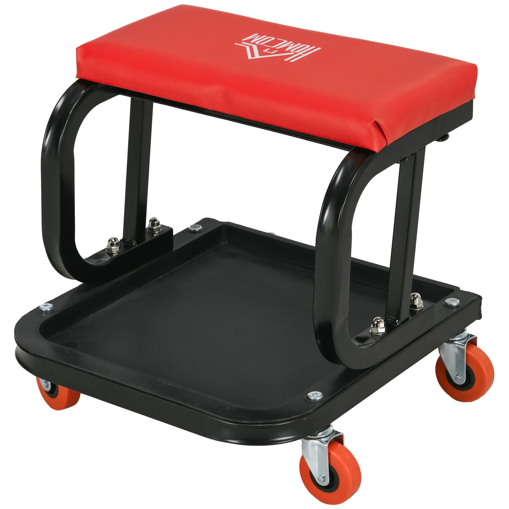 HOMCOM Tabouret d'atelier mobile sur roulettes Plateau à outils et structure en acier Charge 100 kg pour garage Rouge