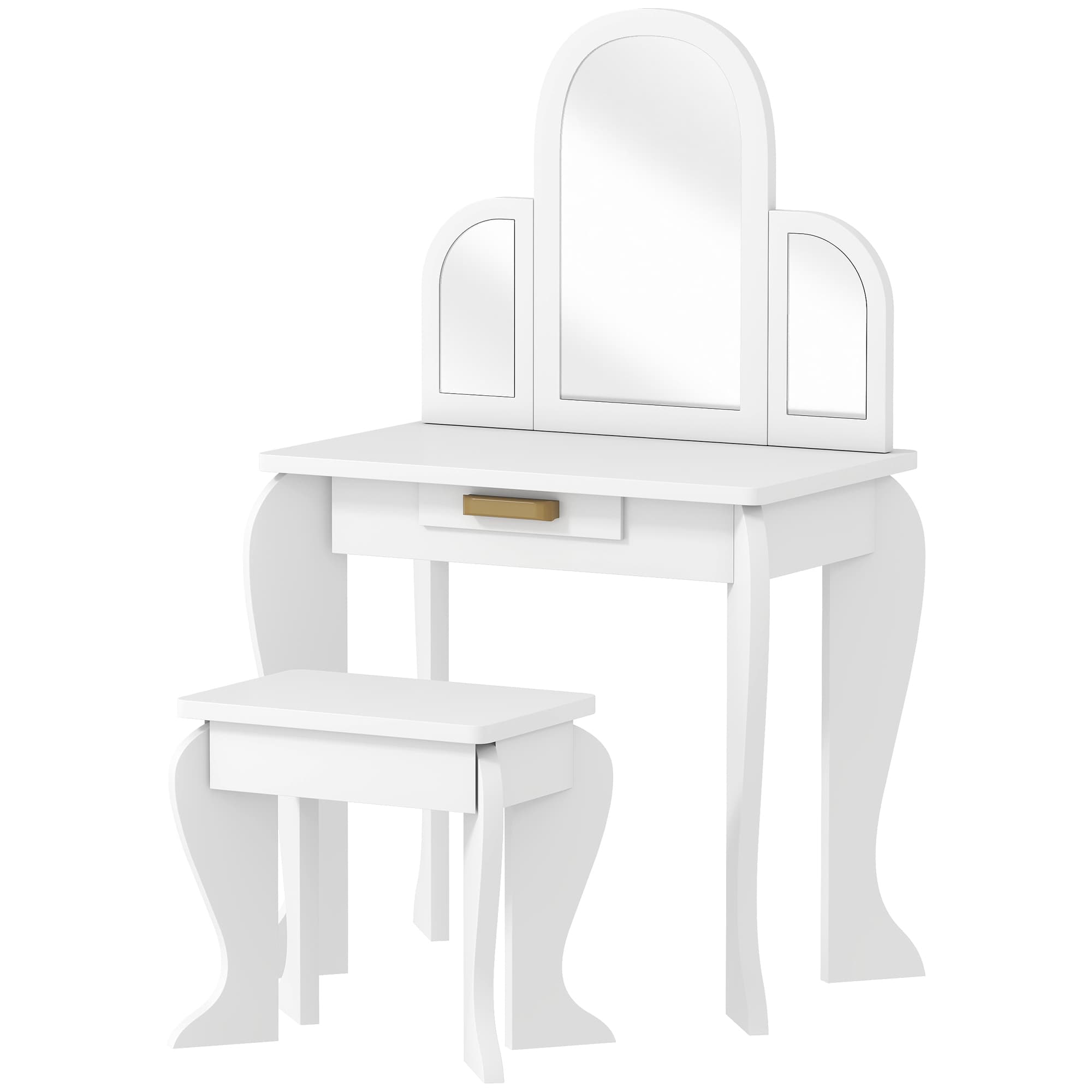 HOMCOM Coiffeuse pour enfants avec miroir et tabouret Coiffeuse enfant Table de maquillage pour fille de 3 a 6 Ans avec tiroir blanc