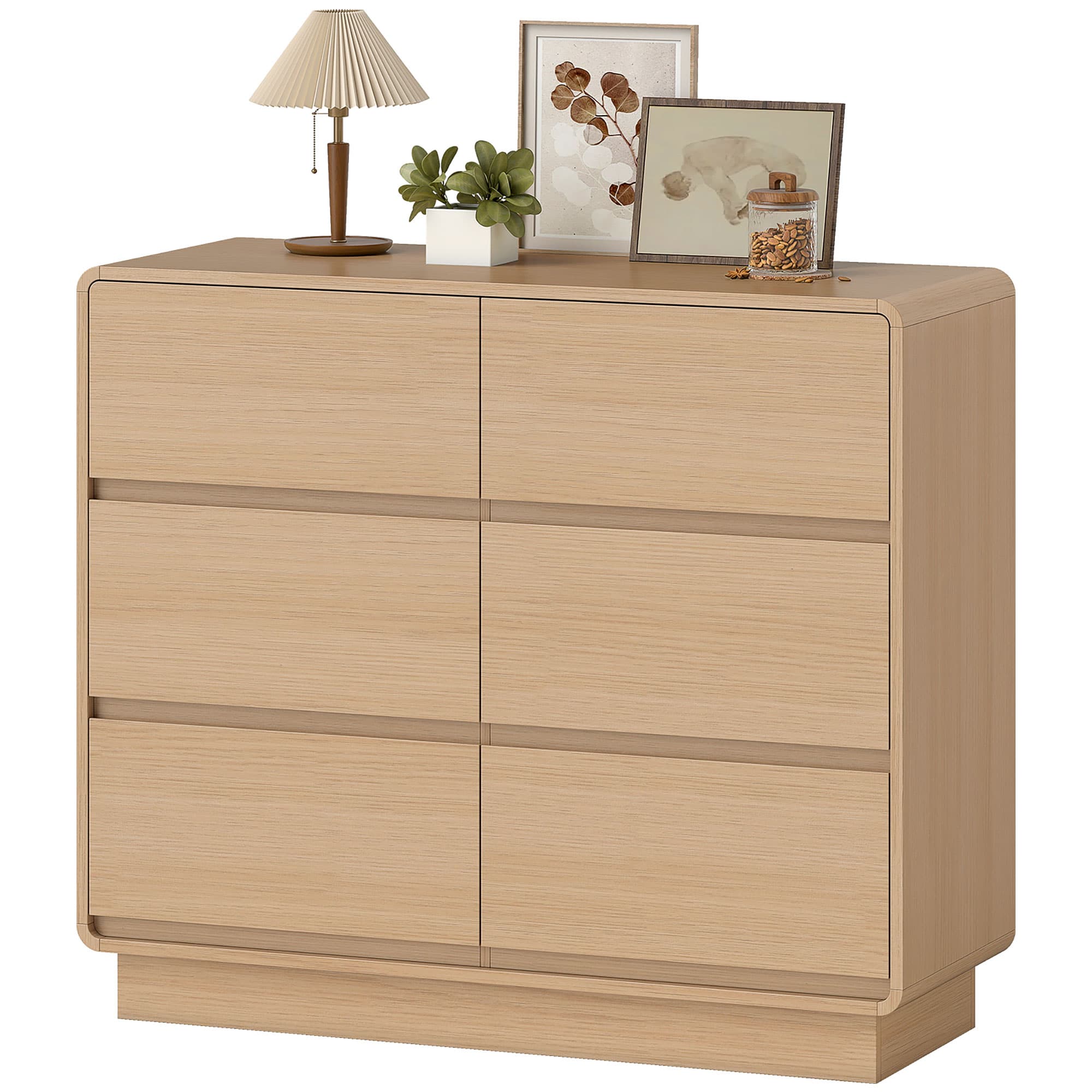 HOMCOM Buffet 100 cm, meuble buffet à 6 tiroirs, commode pour cuisine, salon, salle à manger, bois naturel