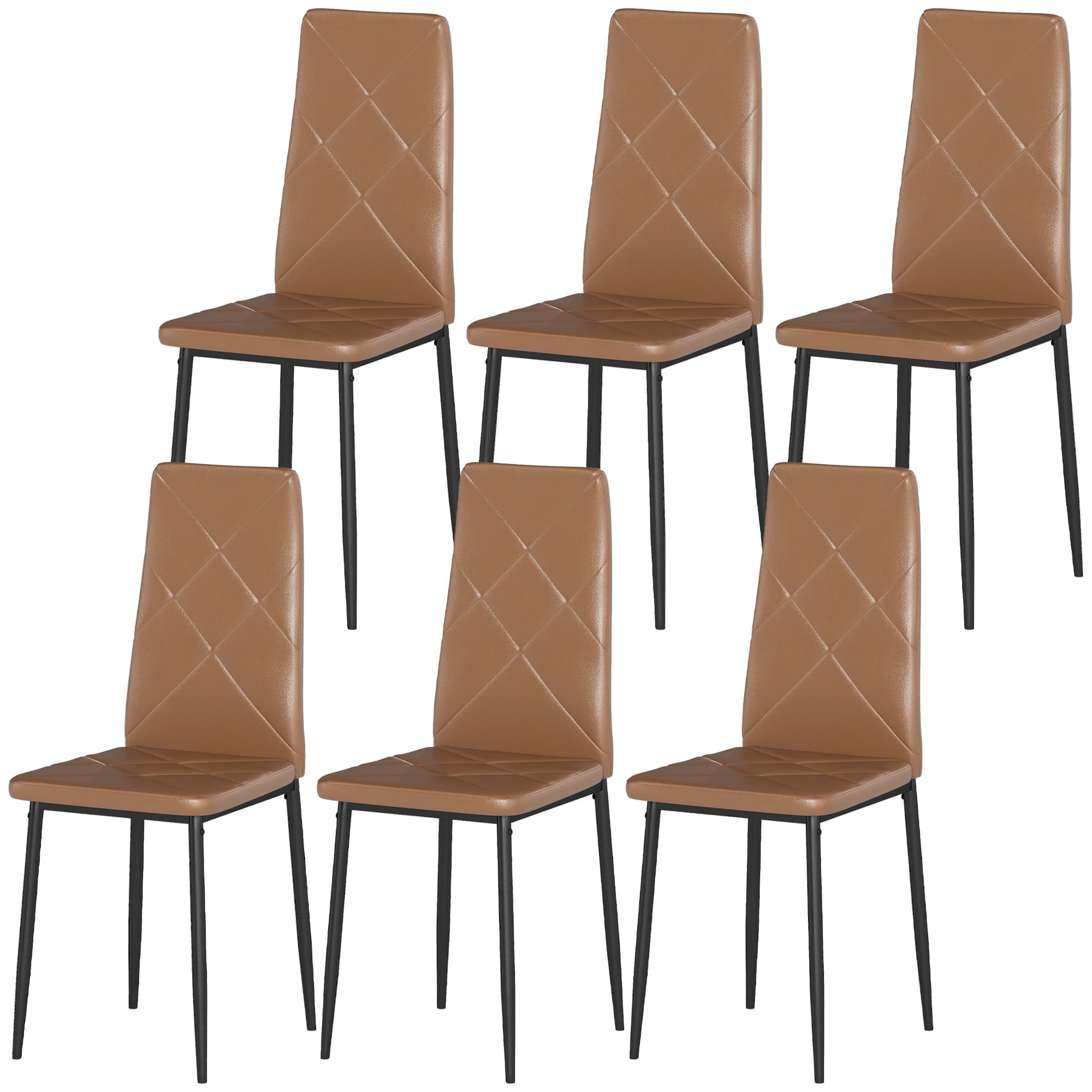 HOMCOM Ensemble de 6 chaises de salle à manger modernes avec dossier haut en simili cuir et acier, 41x50x97 cm, marron
