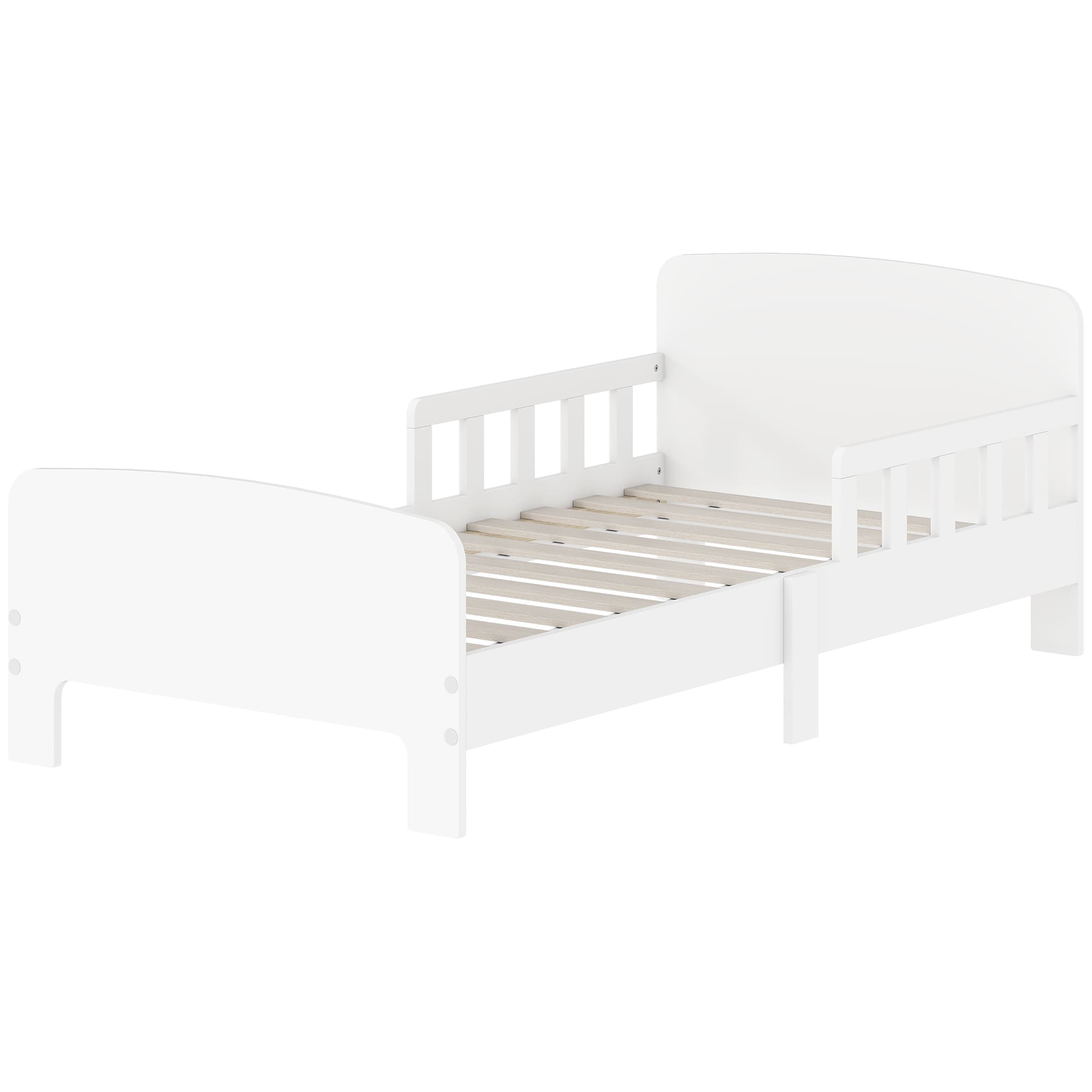 AIYAPLAY Lit pour Enfants 3-8 Ans Bas avec Barrières Latérales et Bords Lisses, en Bois, 143.5x74.2x54 cm, Blanc
