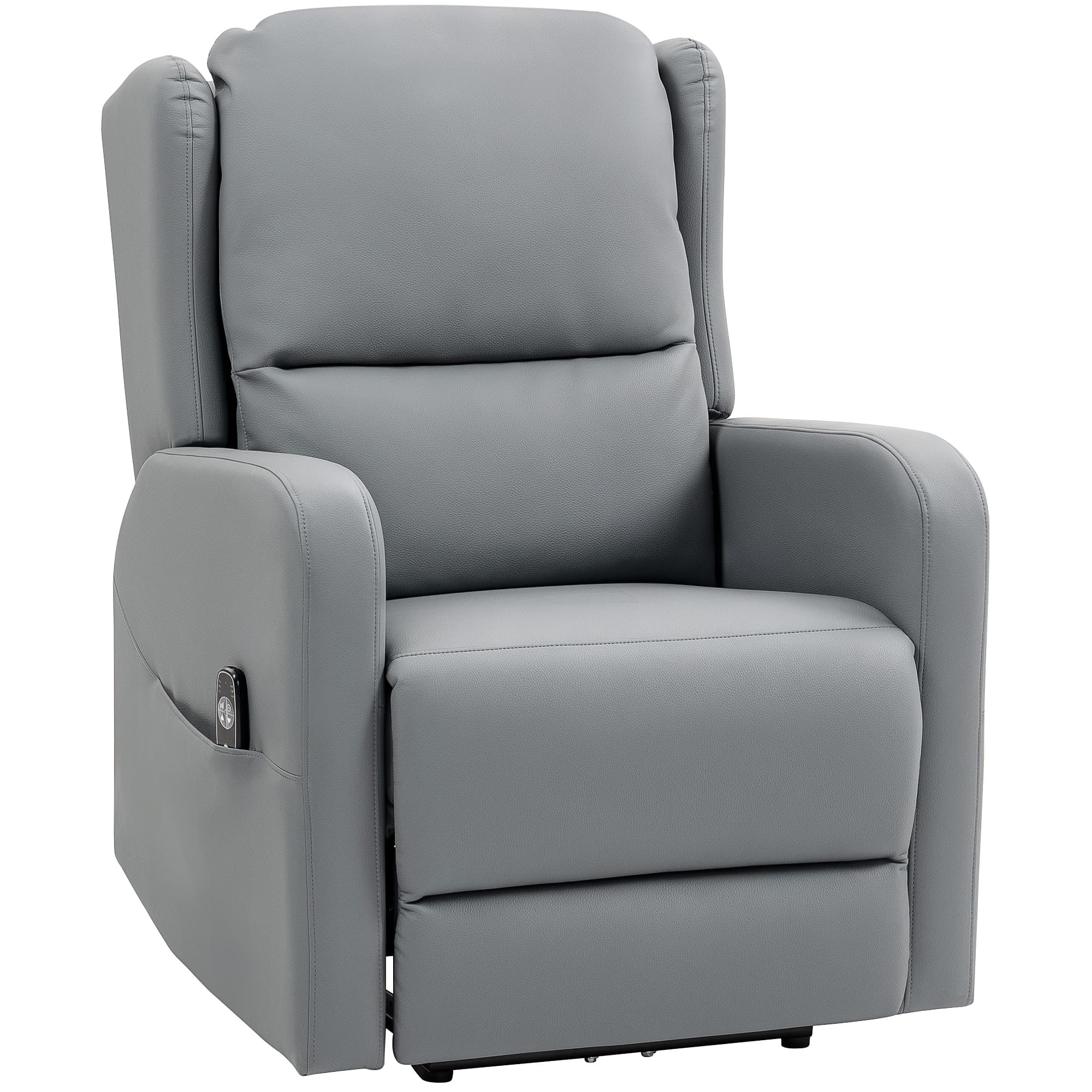 HOMCOM Fauteuil massant avec fonction d'inclinaison, similicuir, réglable électriquement, repose-pieds, poche latérale, cadre en acier, Grau