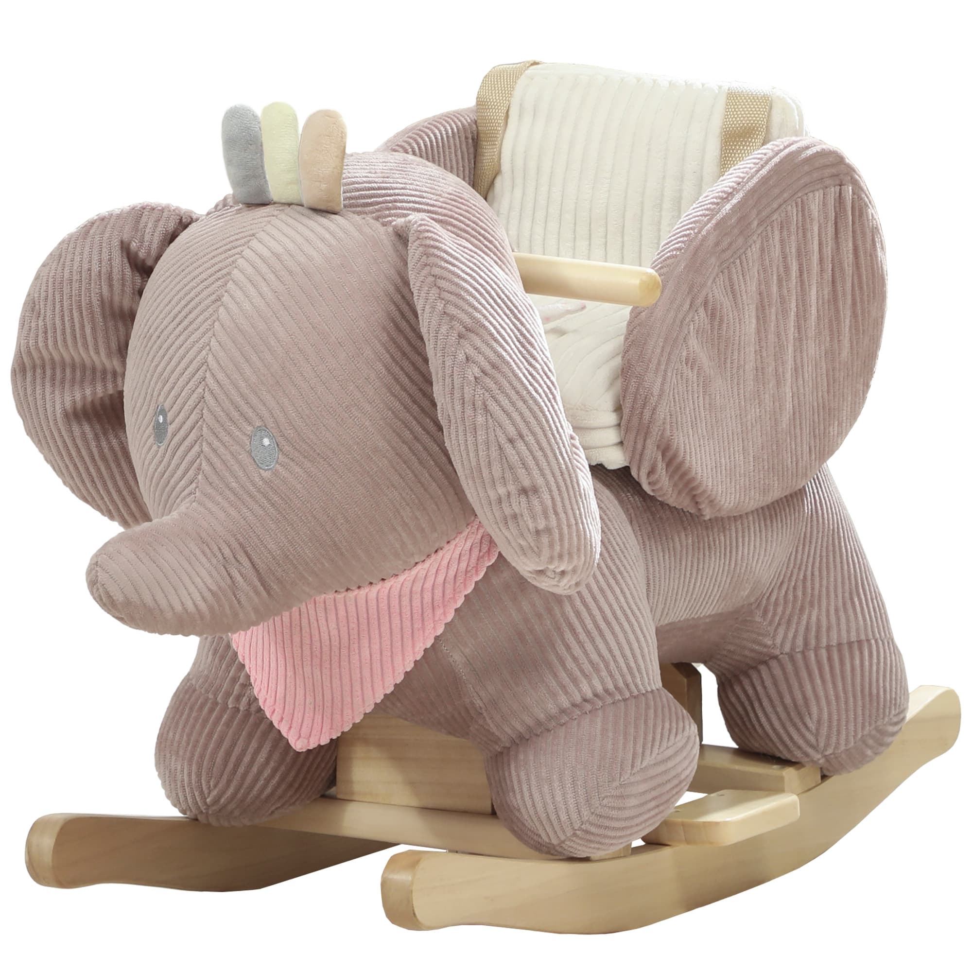 AIYAPLAY Cheval à bascule pour bébés avec son d'éléphant et ceinture de sécurité 3 points Base en bois marron
