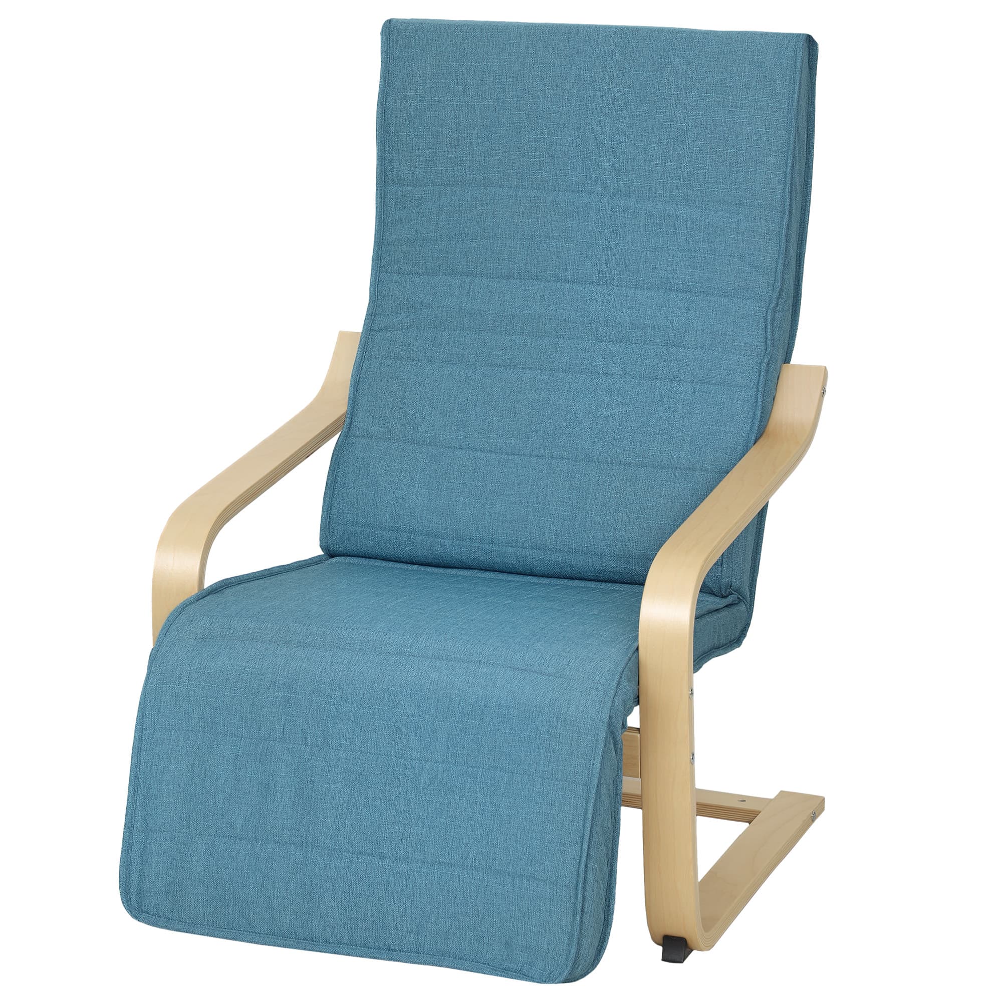 HOMCOM Fauteuil de Salon avec Repose-pieds Réglable Fauteuil Tapissé en Lin Synthétique pour Bureau Chambre 66,5x94x100cm Bleu