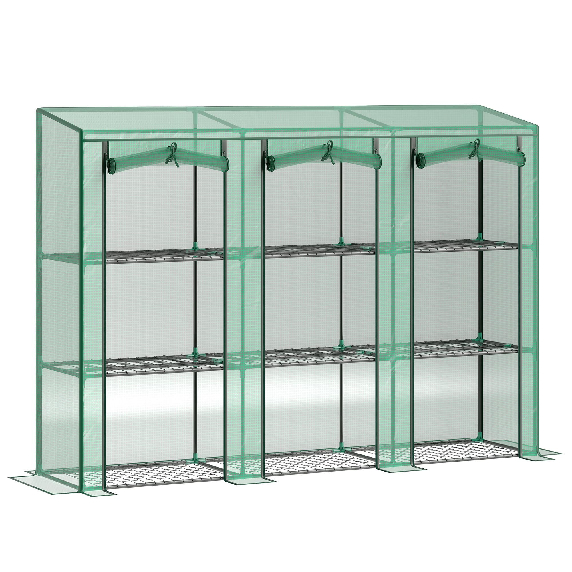 Outsunny Serre de jardin extérieure 3 niveaux avec porte roulante zippée 9 étagères Housse PE 215x46x151cm Vert