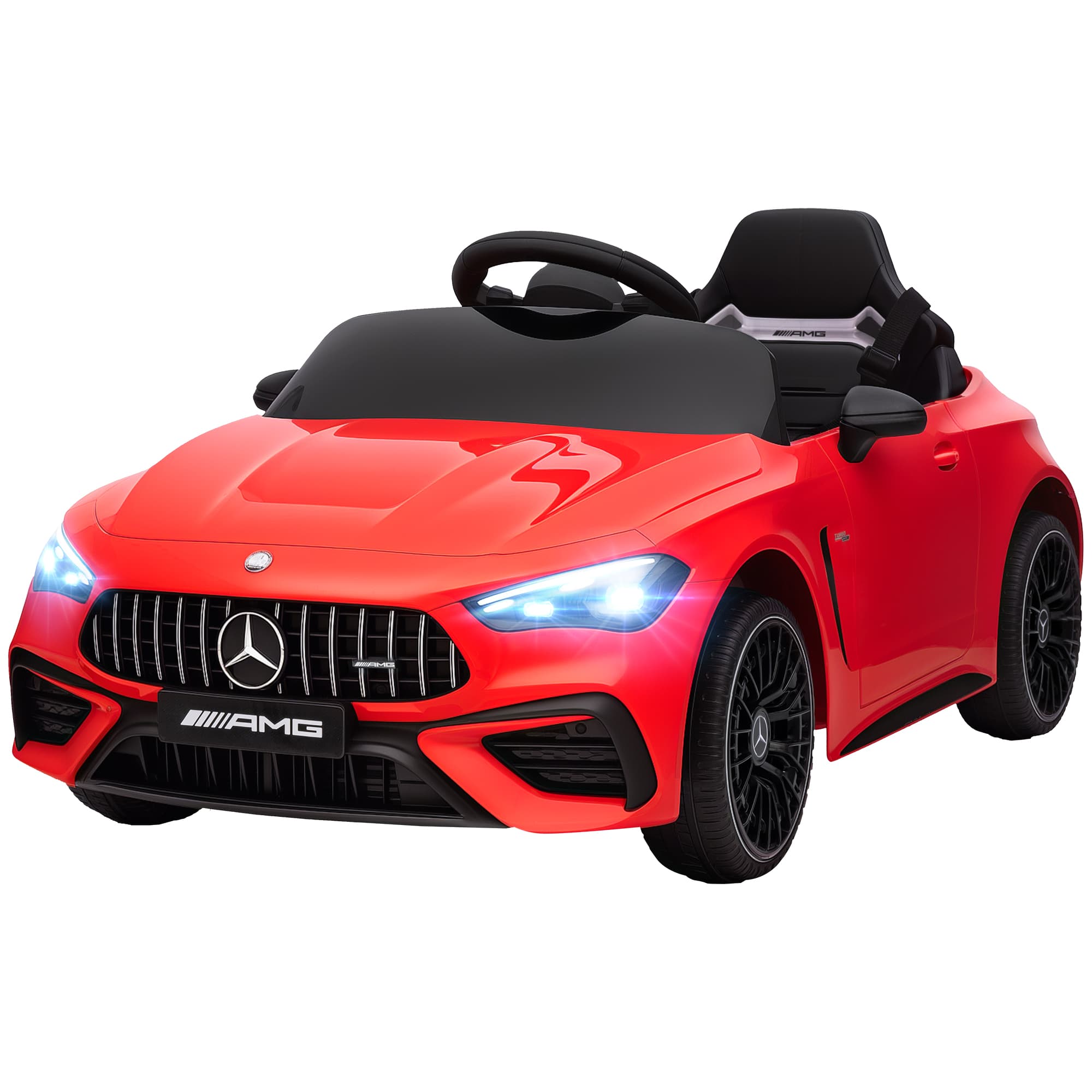 AIYAPLAY Voiture électrique pour enfants, design Mercedes, moteurs 12V, télécommande, feux LED, musique, pour enfants 3-6 ans, rouge