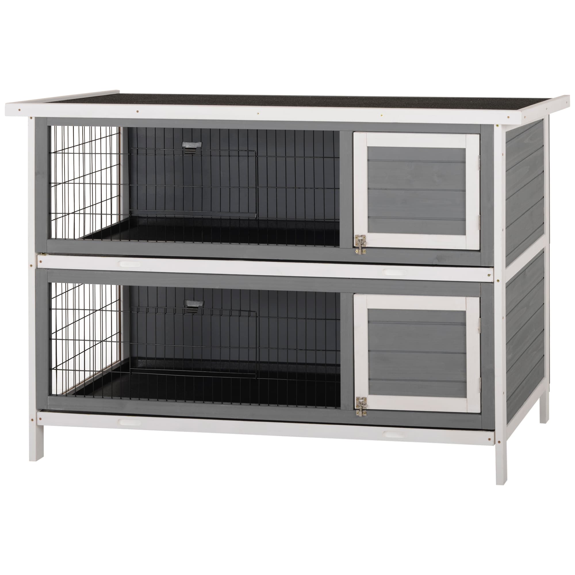 PawHut Clapier pour cochons d'Inde et lapins nains, double étage, bois, Gris