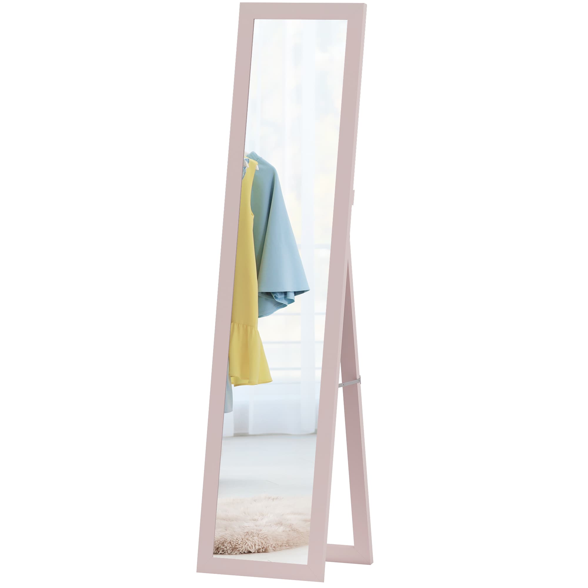 HOMCOM Miroir Pleine Longueur 157x37 cm avec Cadre en MDF, Miroir sur Pied Inclinable ou À Suspendre, Rose Perle Clair