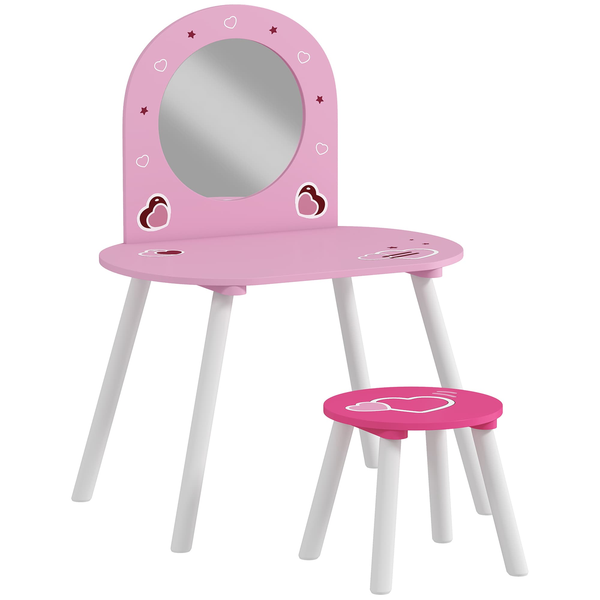 AIYAPLAY Coiffeuse enfant avec tabouret et miroir Coiffeuse pour filles ornée de cœurs pour garçons et filles de 3-6 ans rose