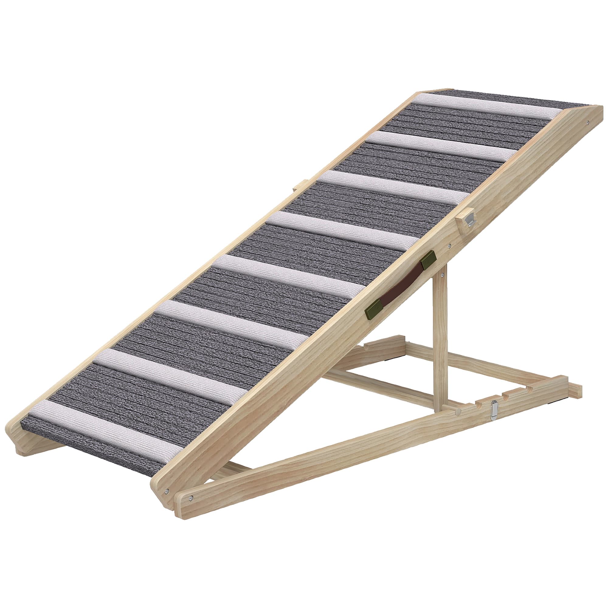PawHut Rampe pour Chiens Pliable et Hauteur Réglable 41-60 cm Rampe pour Animaux en Bois avec Tapis Antidérapant
