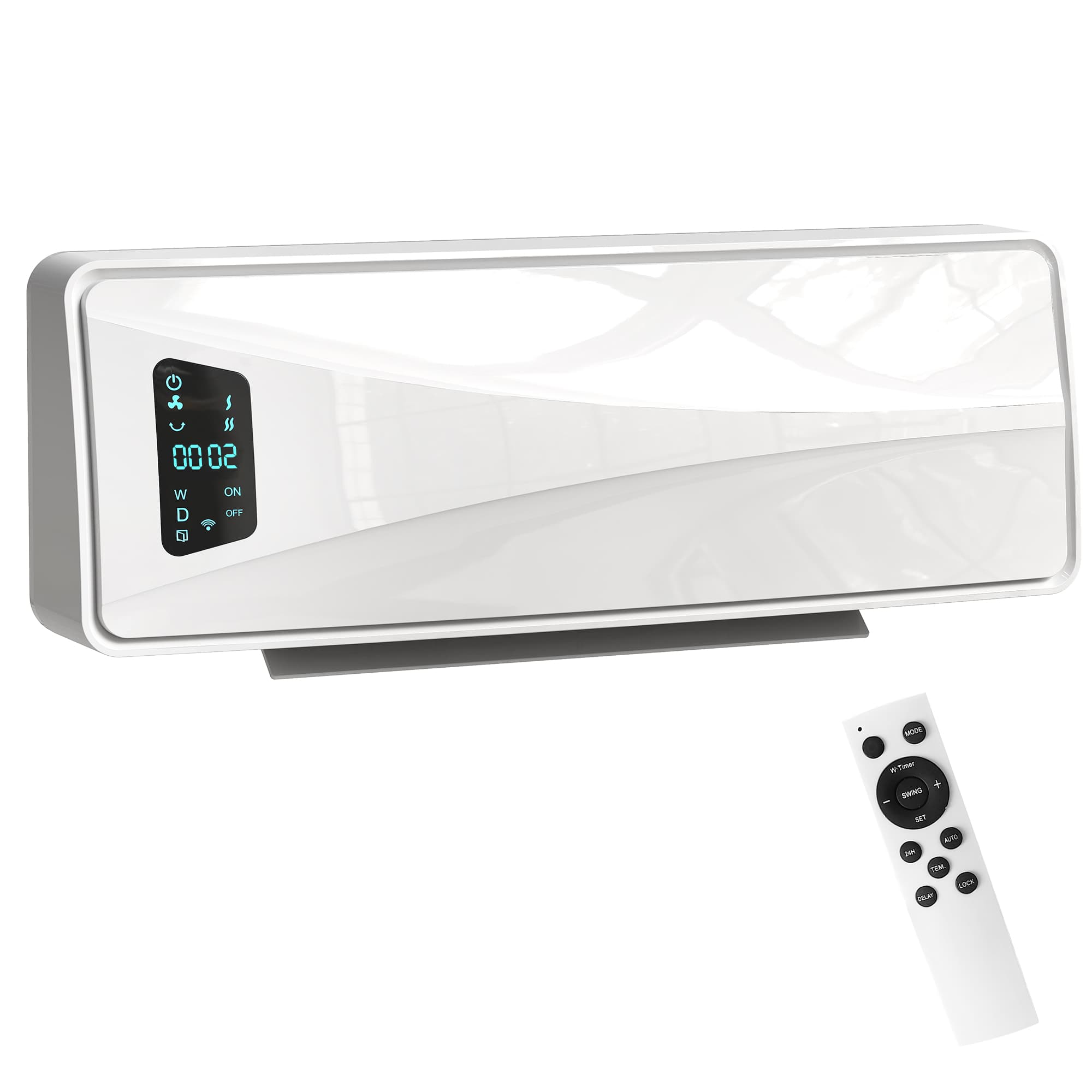 HOMCOM Chauffage Électrique Mural 2000 W avec 3 Modes Écran LED Thermostat Minuteur et Oscillation Blanc
