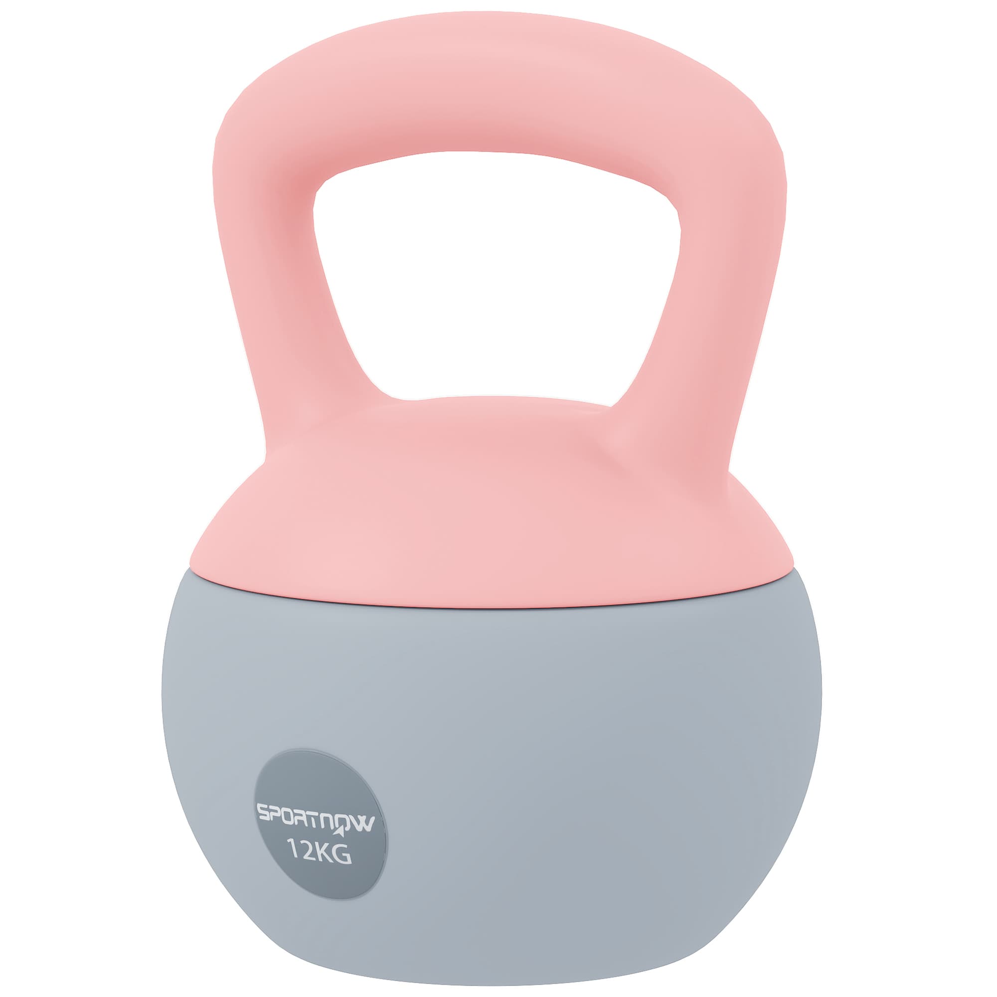 SPORTNOW Kettlebell 12 kg rempli de sable métallique Poignée antidérapante pour entraînement à domicile 21x21x30 cm Rose et Gris