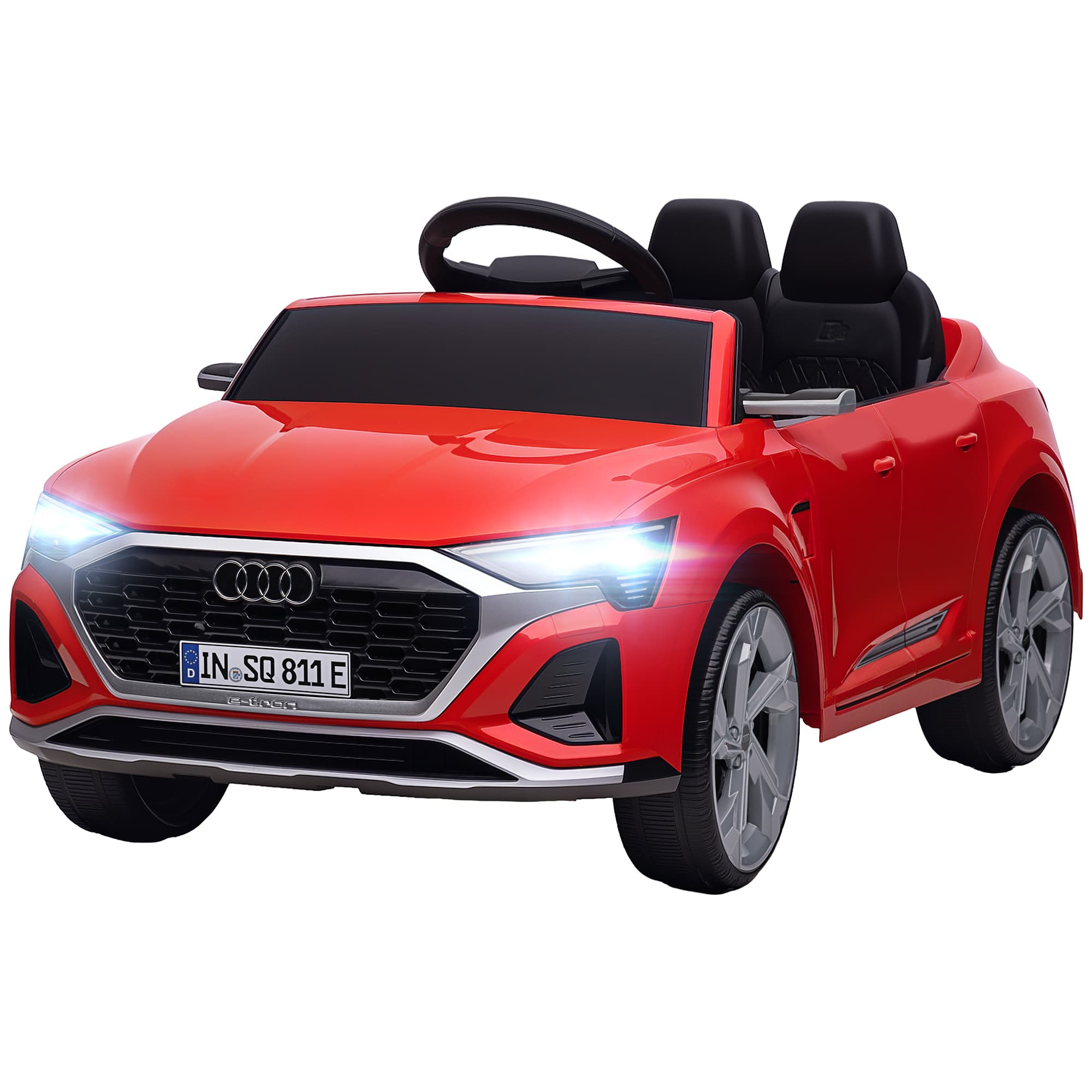 AIYAPLAY Voiture électrique pour enfants, 12V Audi Q8, 3-5 km/h, télécommande, phares, musique, Rouge