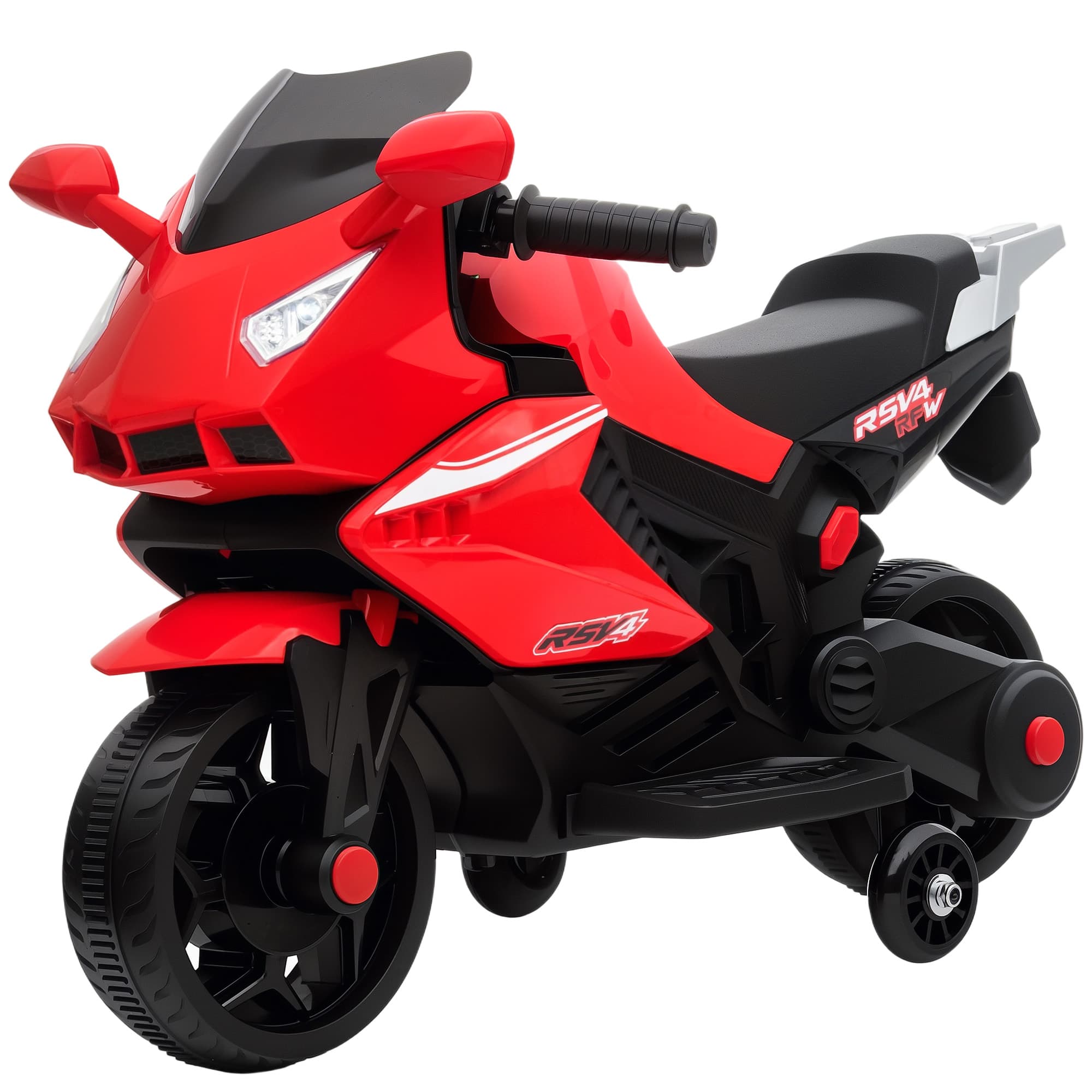 AIYAPLAY Moto électrique pour enfants, klaxon, phares, fonction musicale, 2,5 km/h, Rouge
