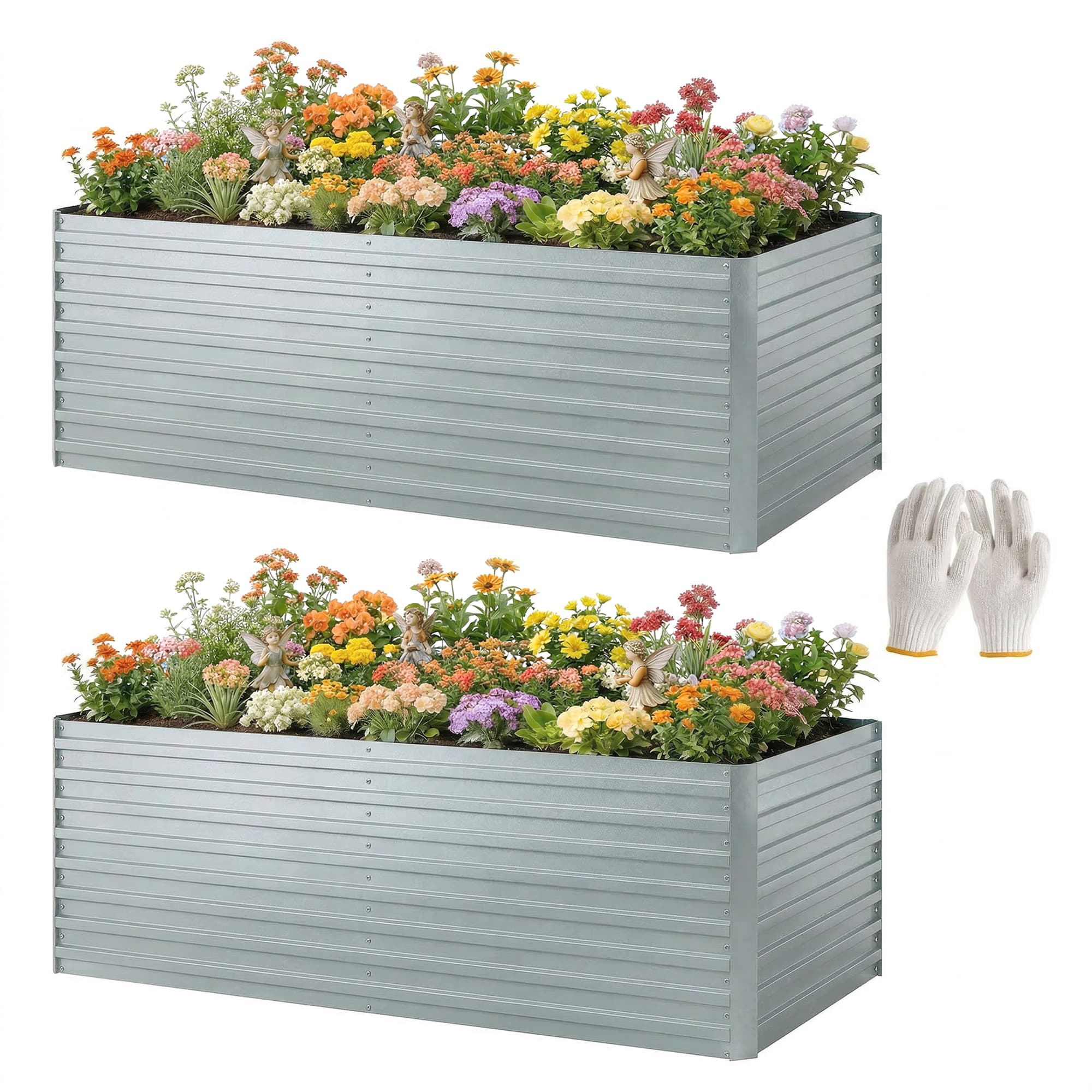 Outsunny Ensemble de 2 bacs surélevés galvanisés, 180 x 90 x 60 cm Bacs métalliques surélevés avec bord sécurisé, Argent