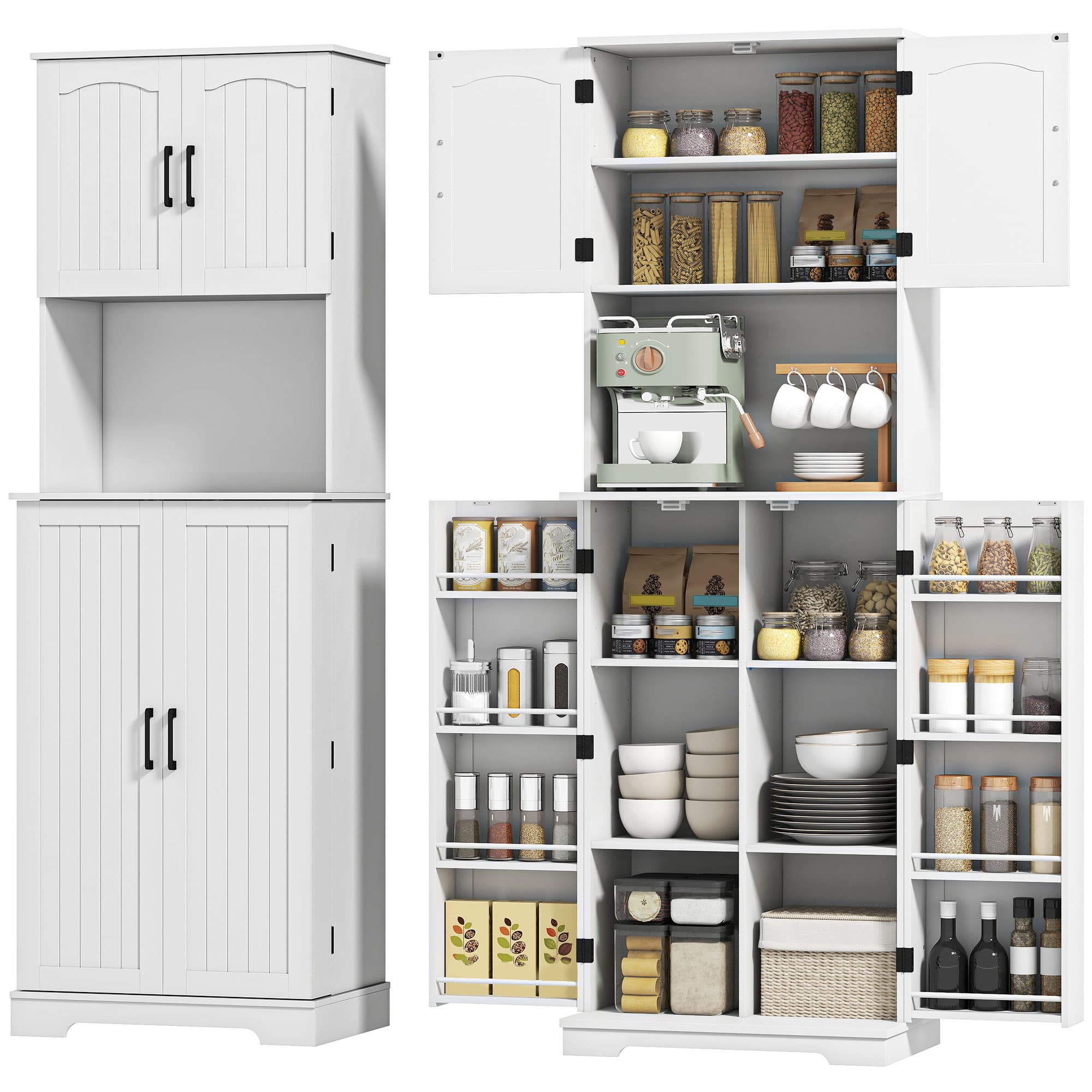 HOMCOM Buffet de Cuisine Style Campagne, 2 Armoires et 8 Porte-épices, 60x40x181.5 cm, Blanc