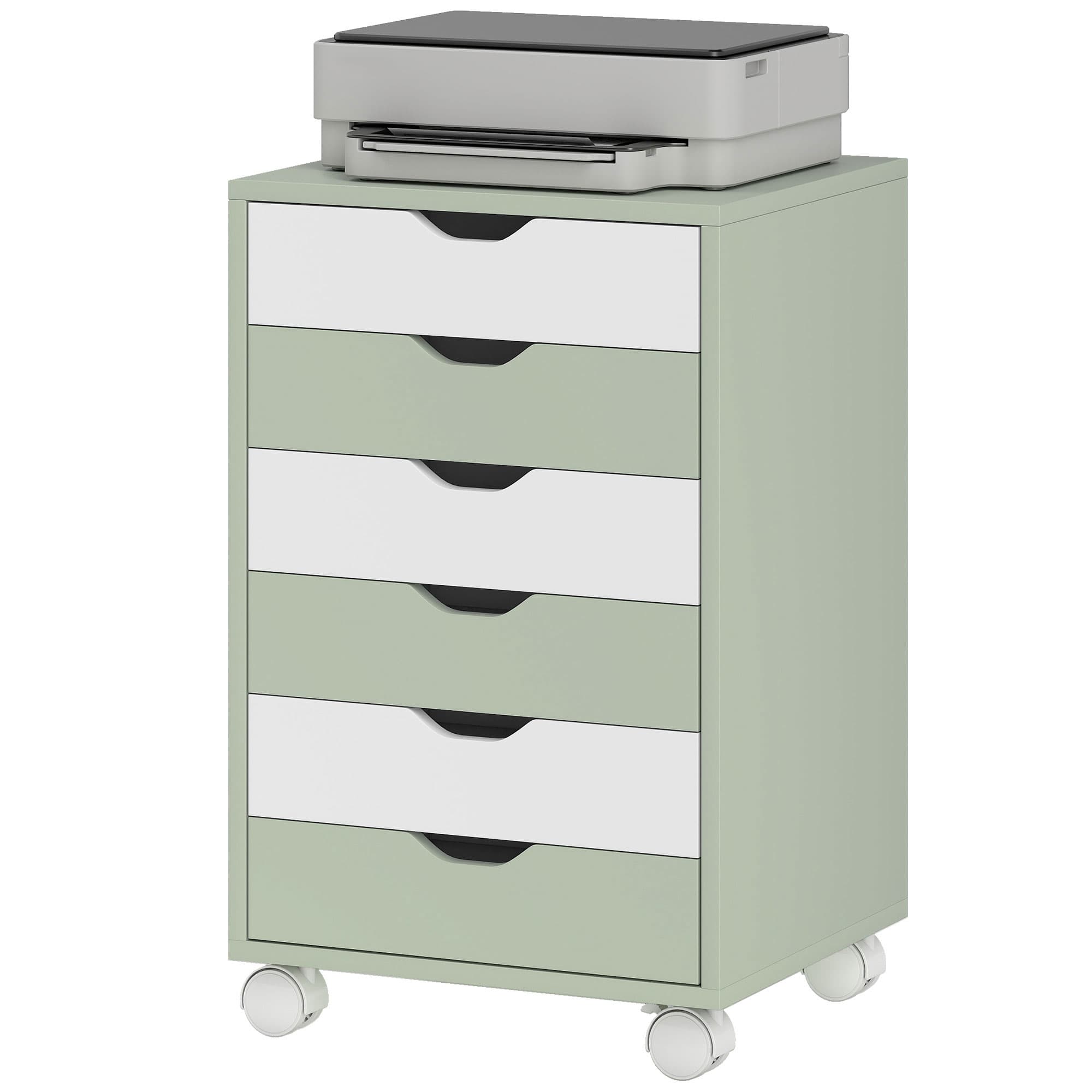 HOMCOM Caisson de Bureau Archivage Mobile avec 6 Tiroirs Roulettes Guides Coulissants Silencieux pour Bureau Maison Vert